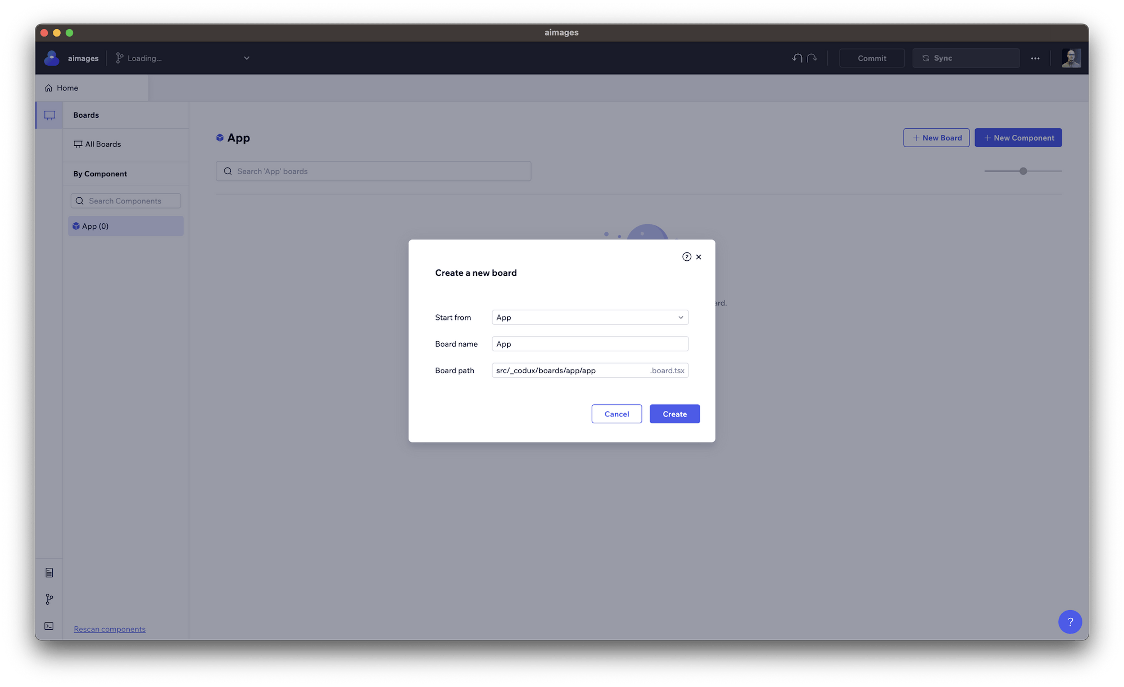 Create a board based on a component in Codux