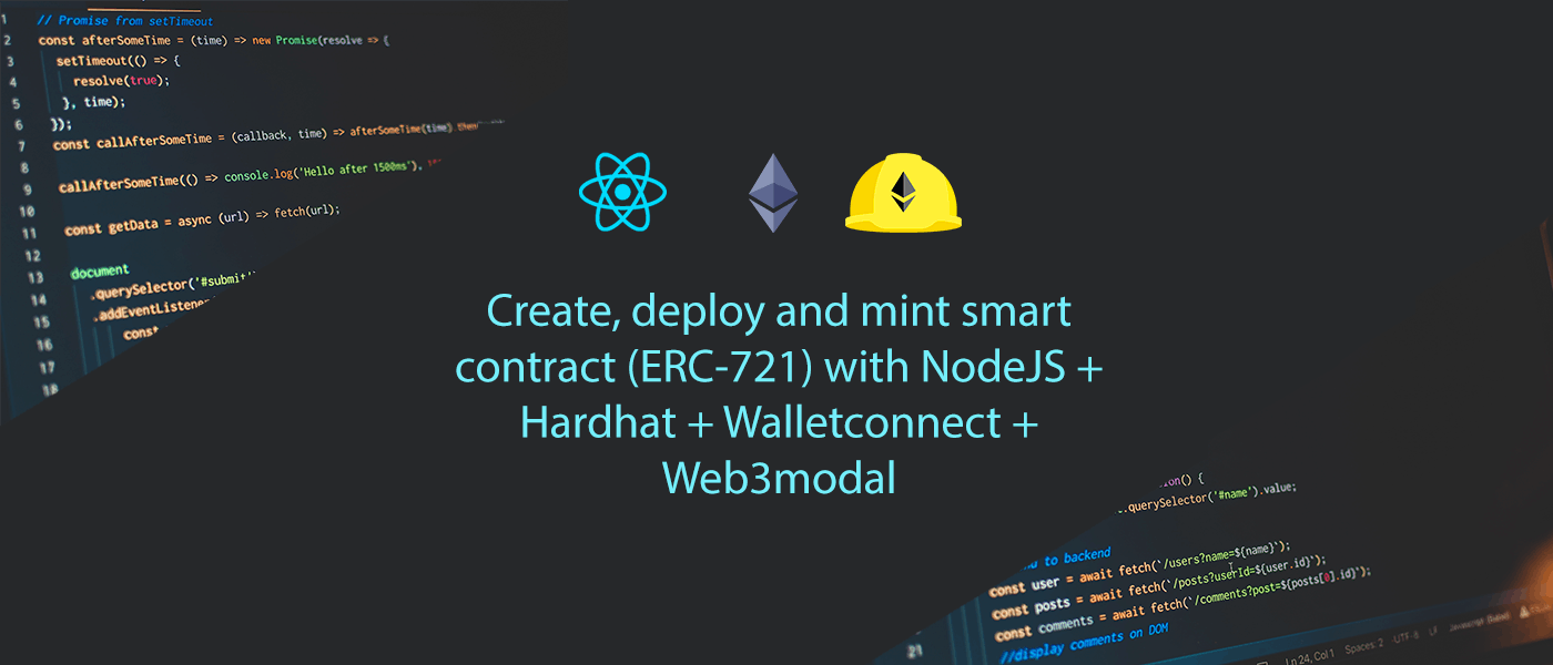 /create-deploy-and-mint-smart-contract-erc-721-with-nodejs-hardhat-walletconnect-web3modal feature image
