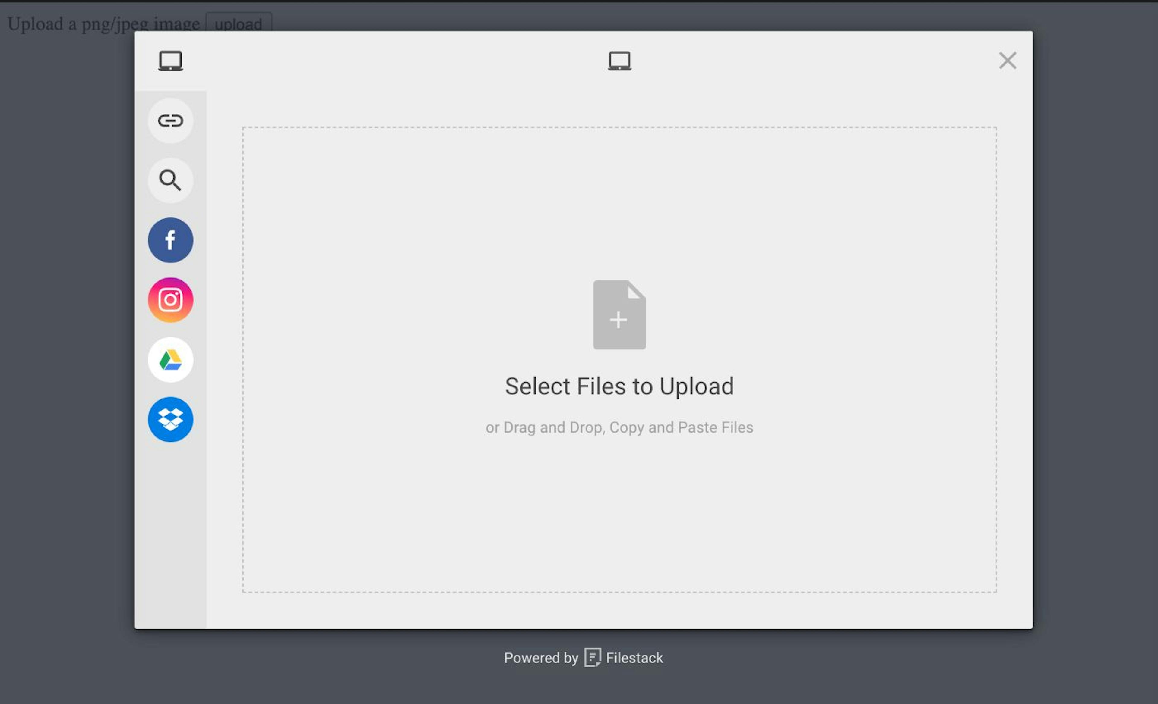 Screenshot of Filestack's File Picker