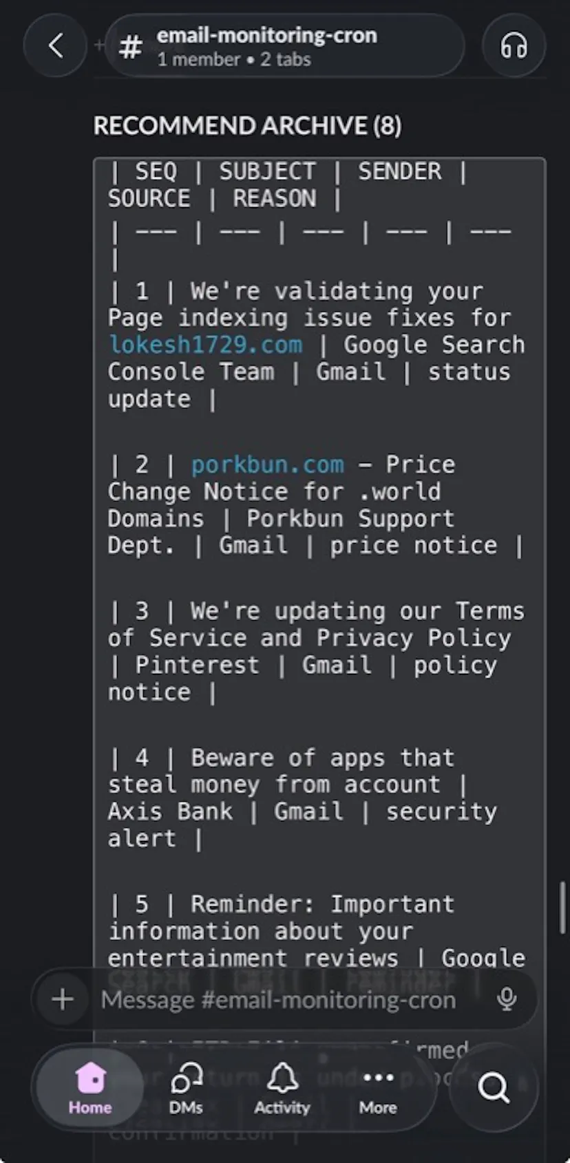 OpenClaw email monitoring cron showing alert configuration