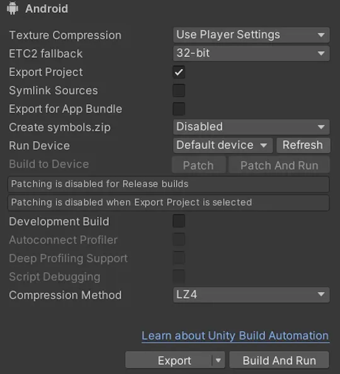 Exporting project