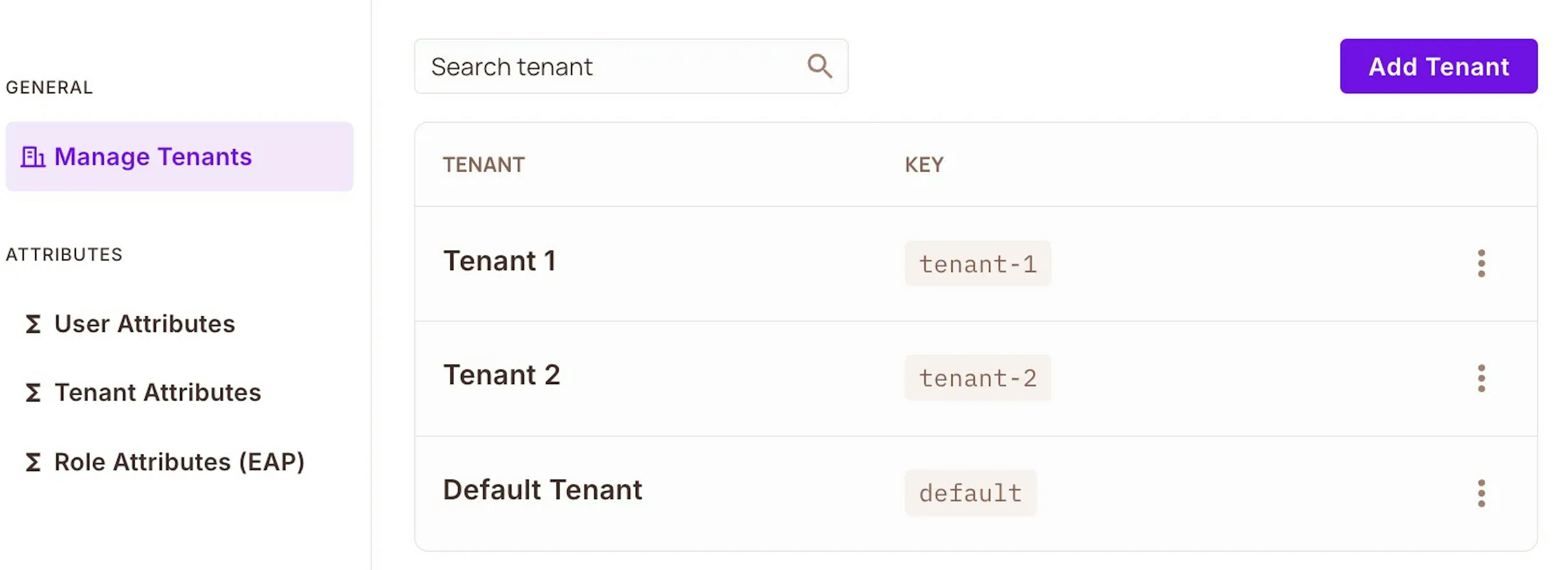 The screenshot illustrates how different tenants are created and managed in Permit.io.