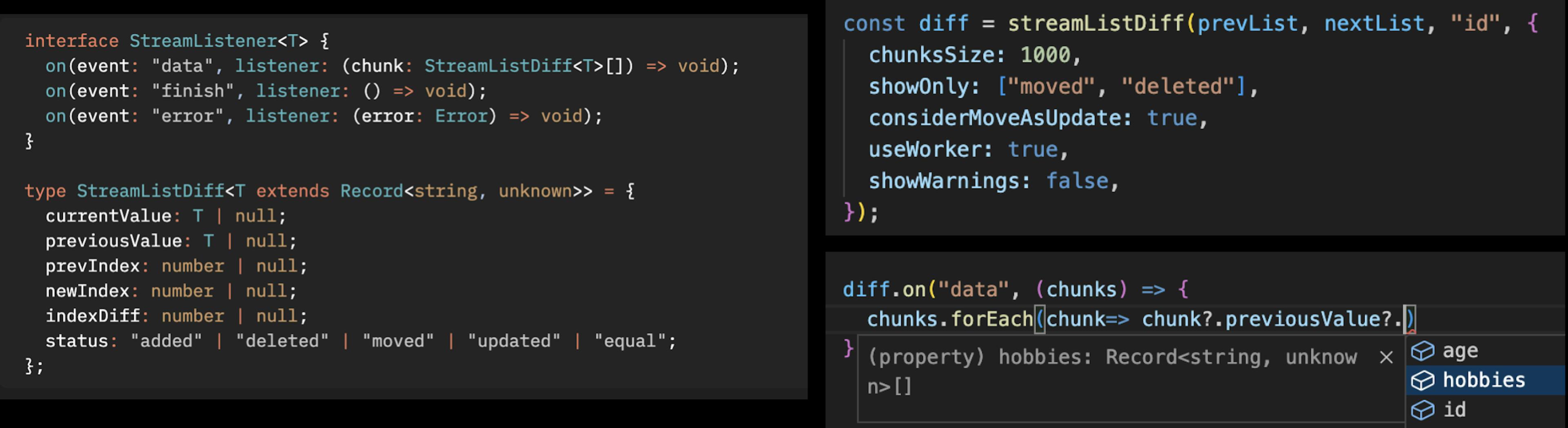 Usage example with options and typing