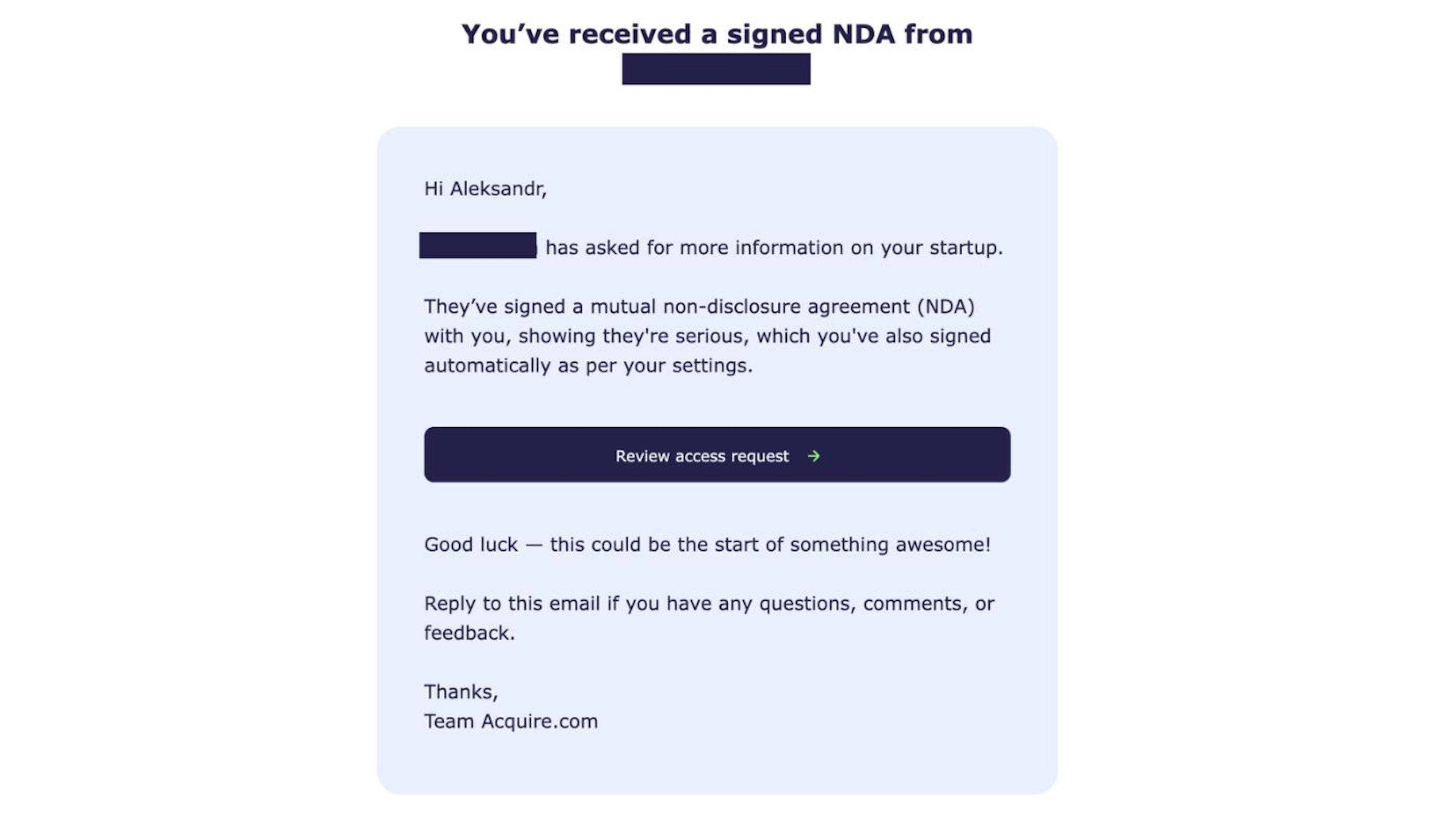 Email with NDA requests