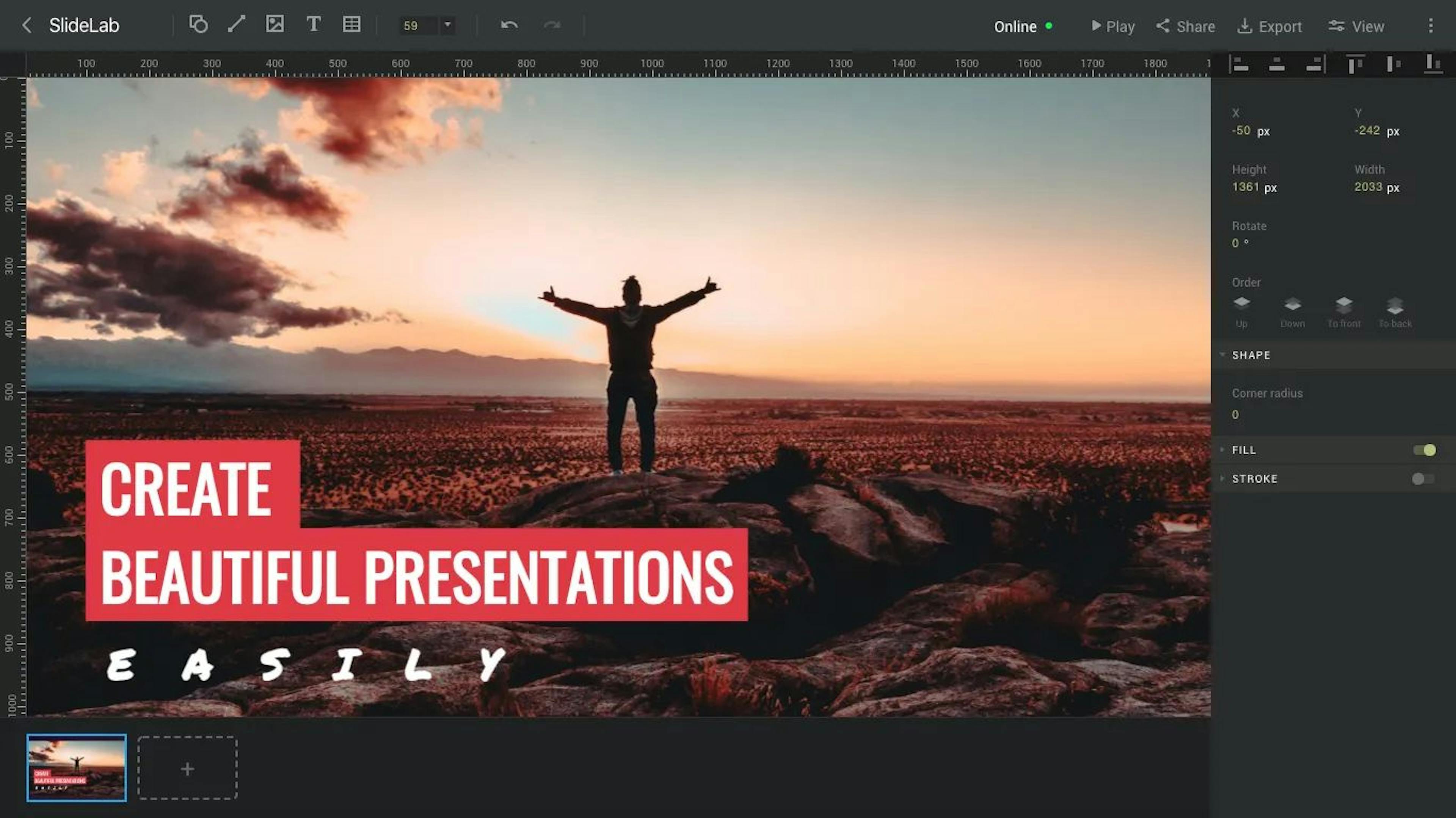 SlideLab is a fast, online presentation editor