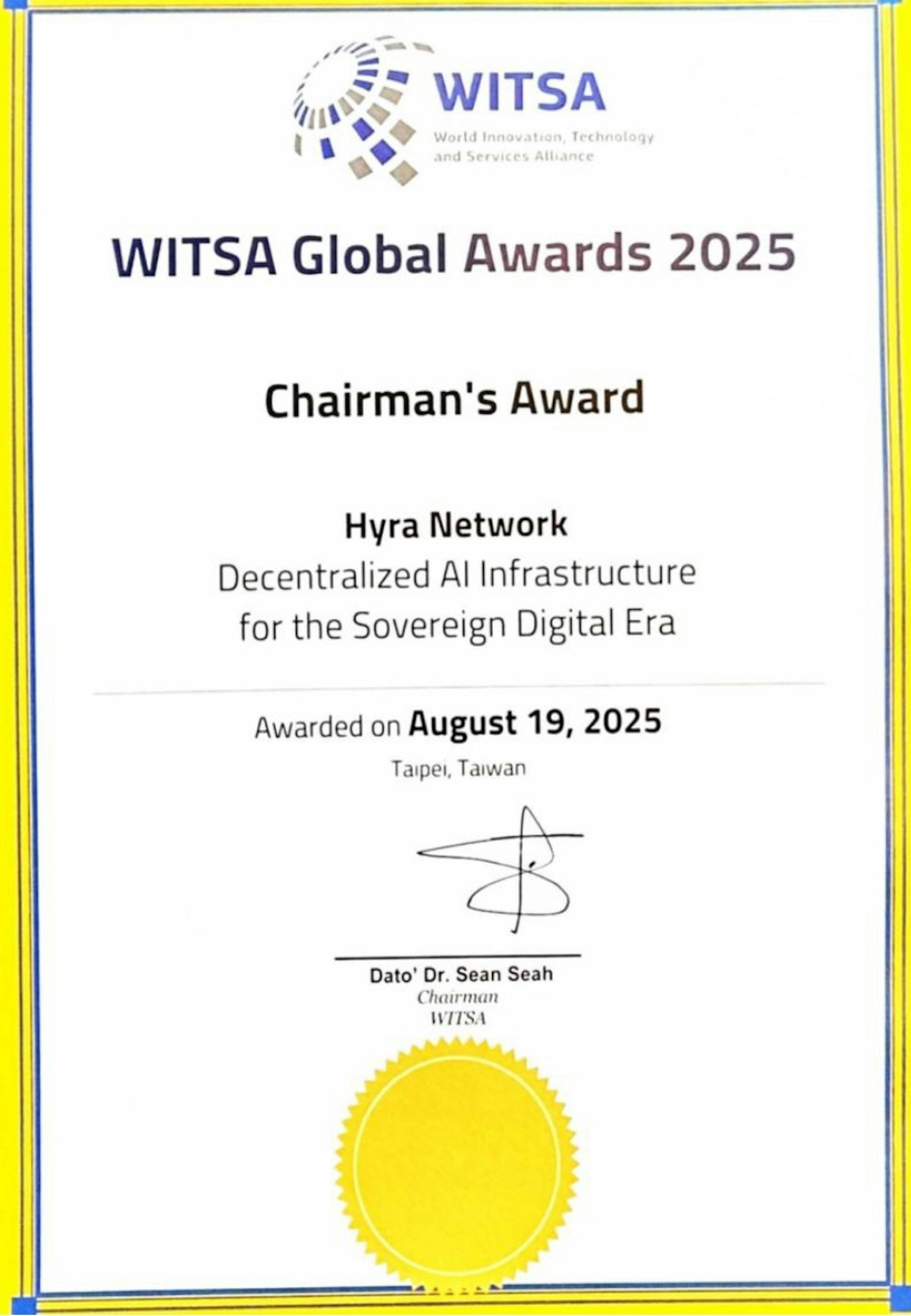 /hyra-network-wins-prestigious-chairmans-award-2025-at-witsa-global-ai-summit feature image
