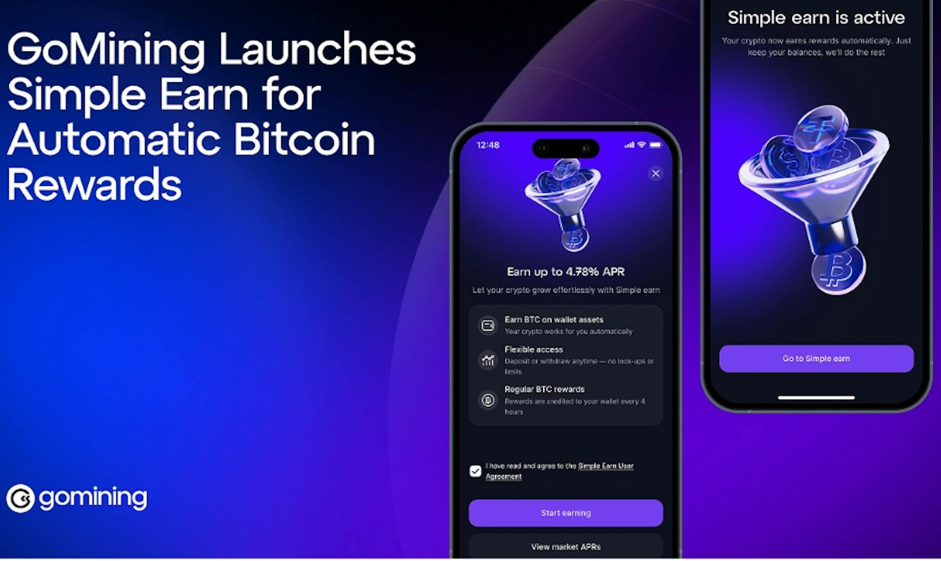 featured image - GoMining Simple Earn Enables Autonomous Bitcoin Yield Accrual via Single-Toggle Integration