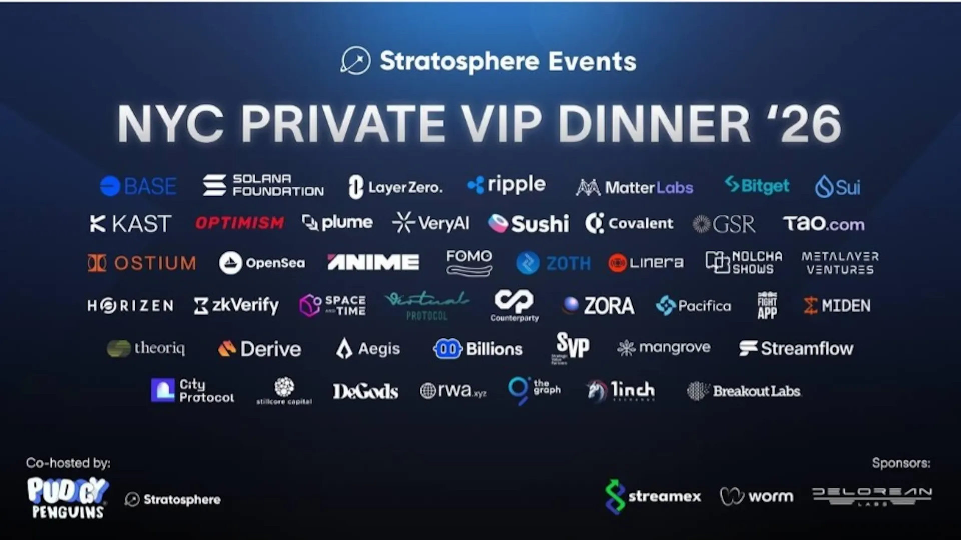 featured image - Stratosphere & Pudgy Penguins Announce The Founders Table: A Global Private Dinner Series  Web3 