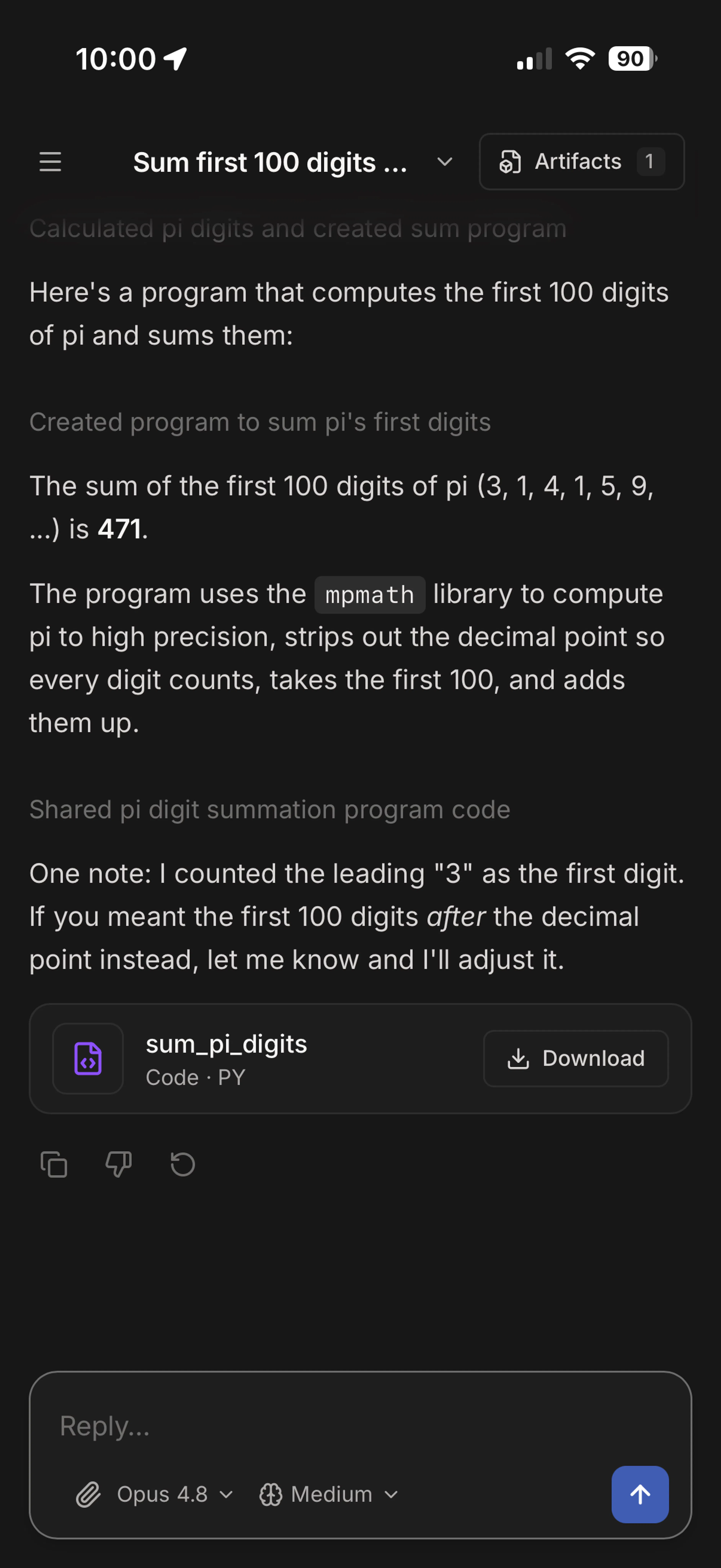Aperture's chat interface, mobile view