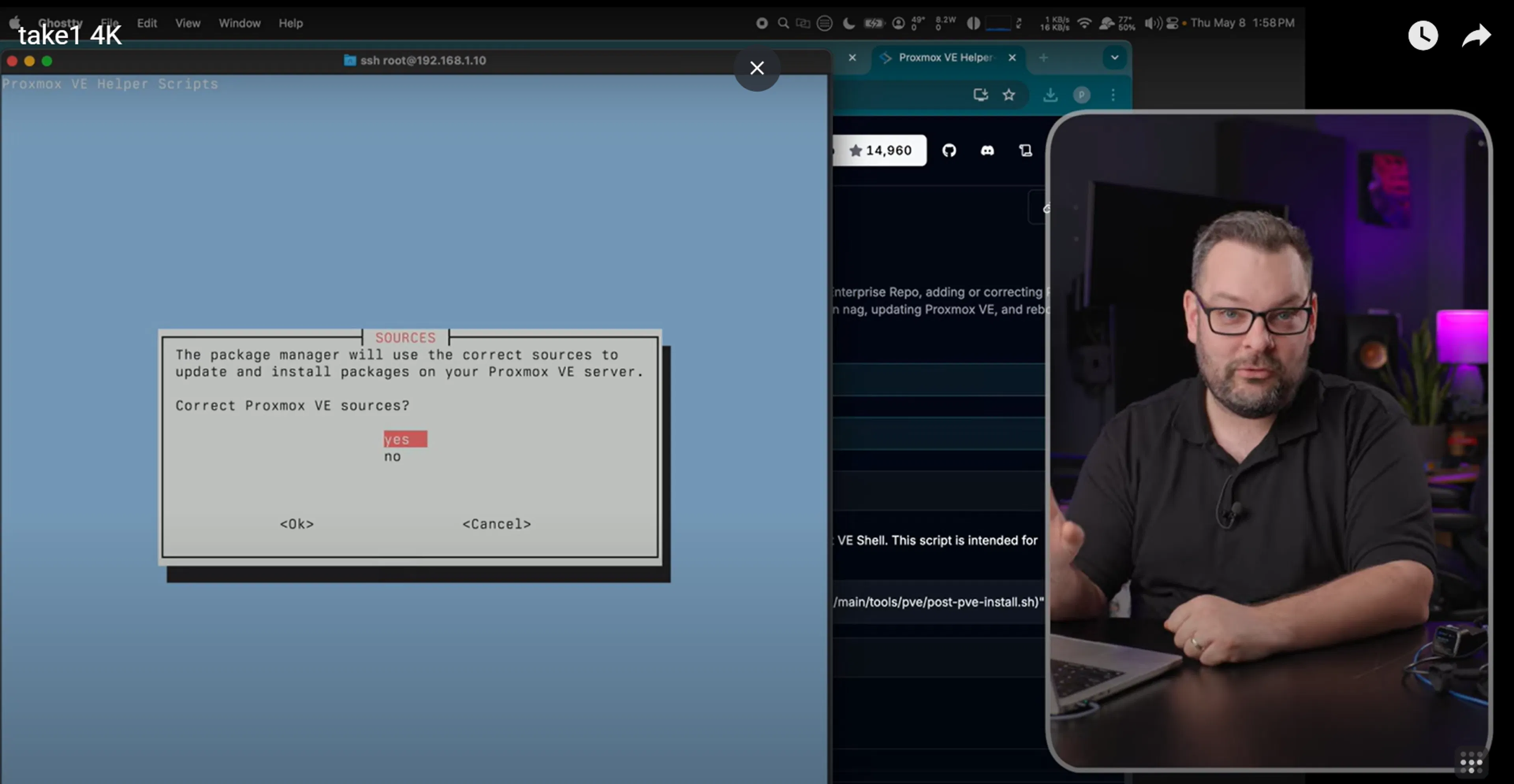 Alex going through the ProxmoxVE installation questions