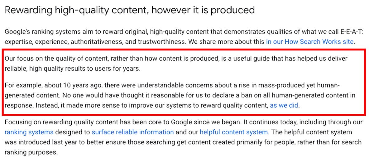 Google on the use of AI in content creation