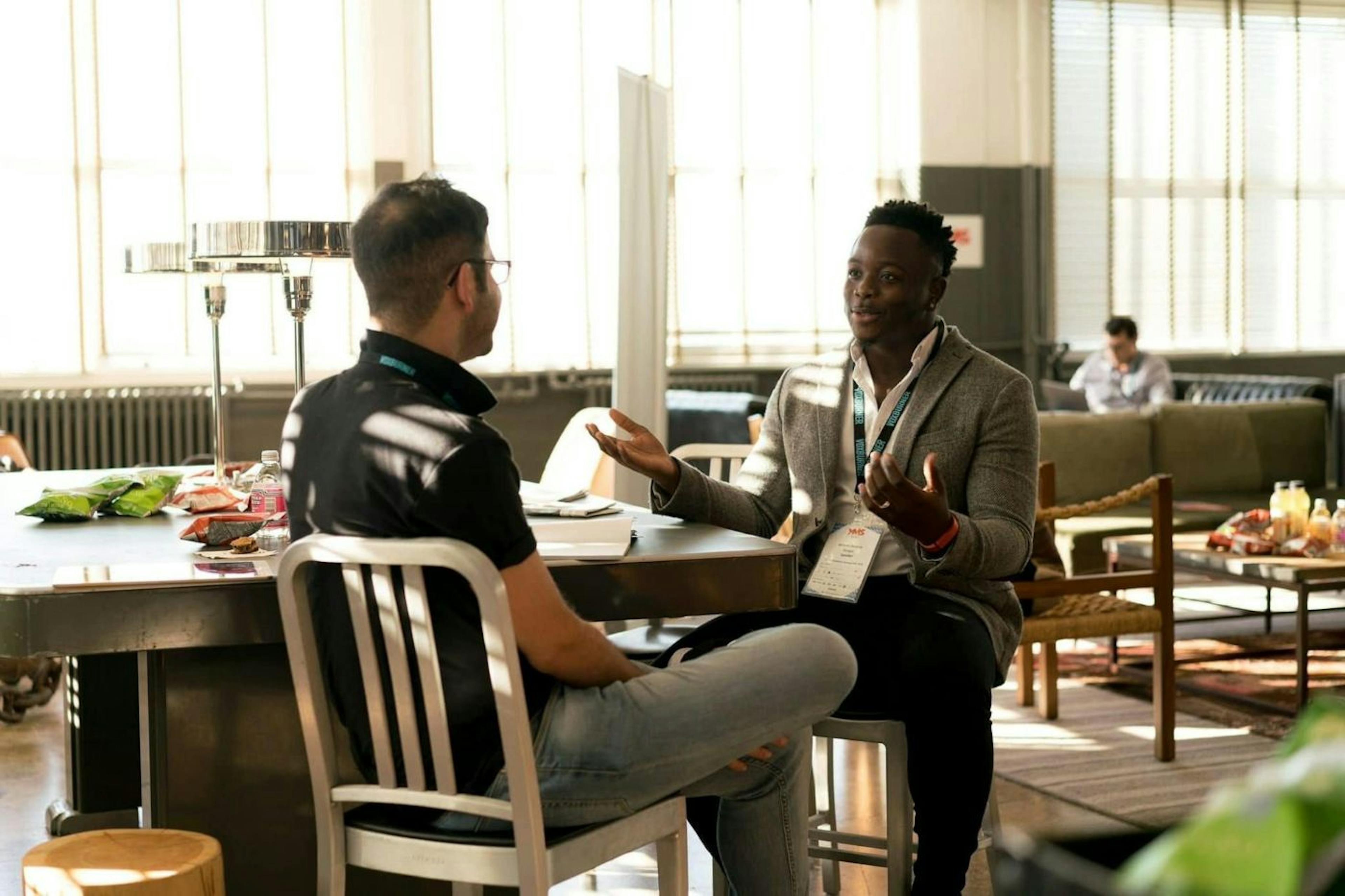 Two people enjoying a conversation