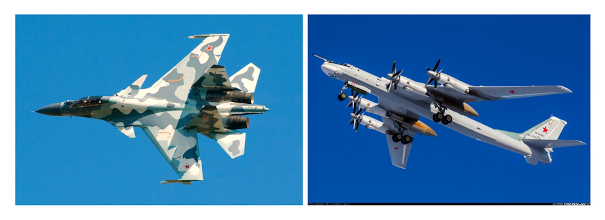 From left to right: (1) Su-30, (2) Tu-95