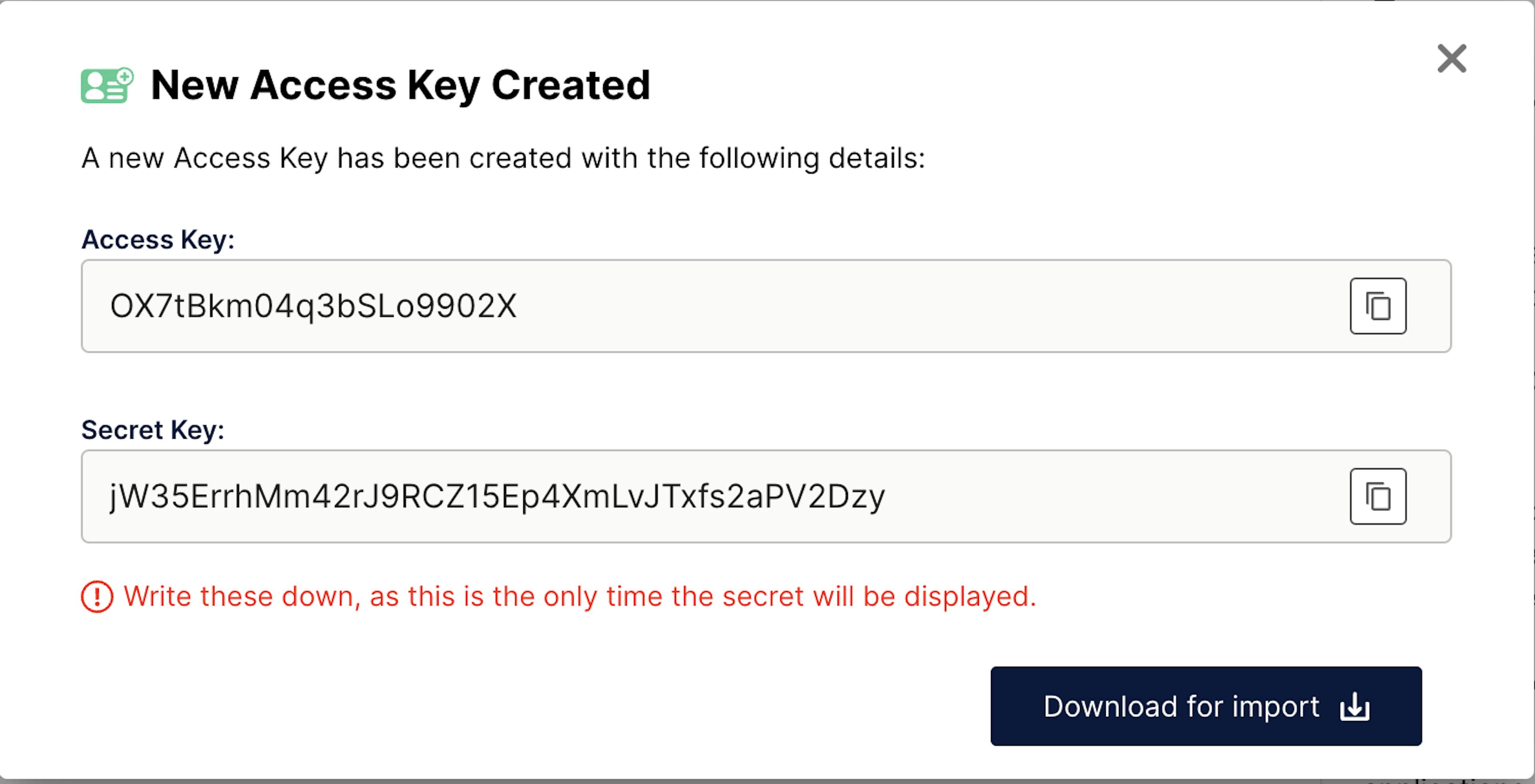 Creating access key