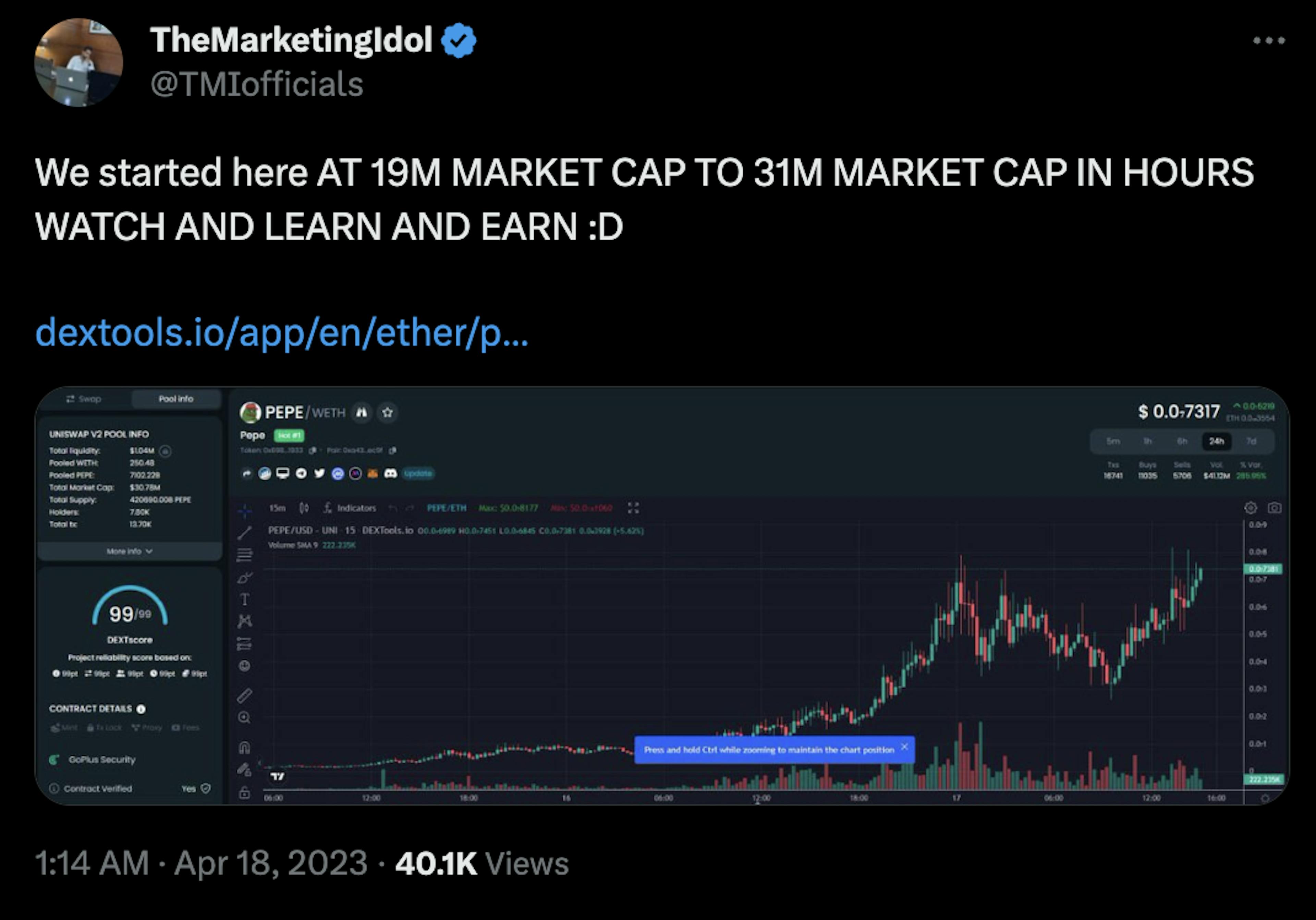 TheMarketingIdol's Twitter post