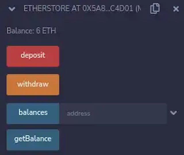 Accessible Functions after deploying the EtherStore contract