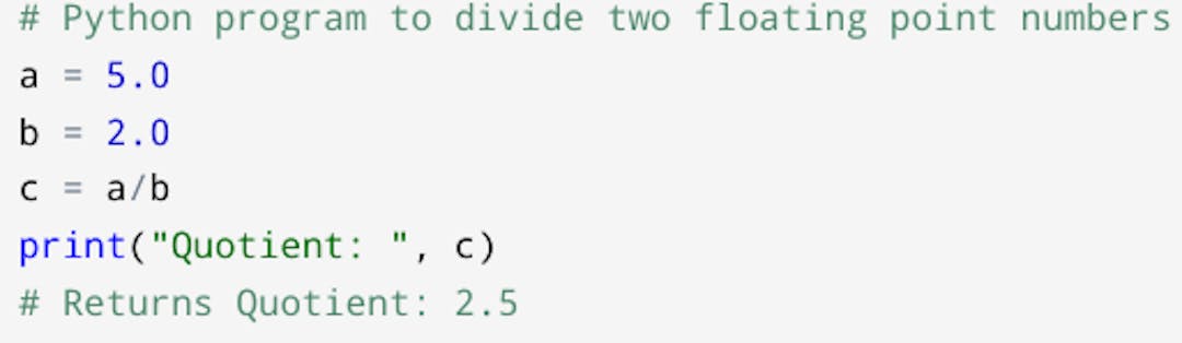 Python program to divide two floating point numbers