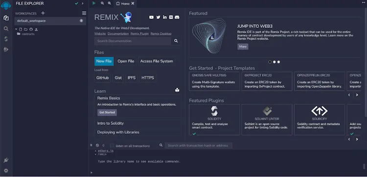The Remix IDE - Default Screen