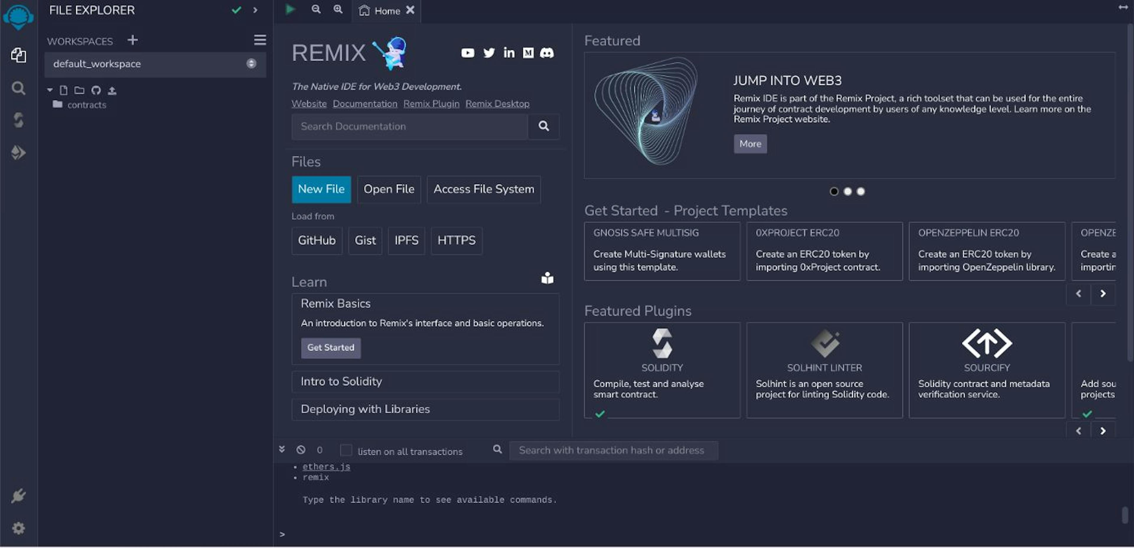 The Remix IDE - Default Screen 
