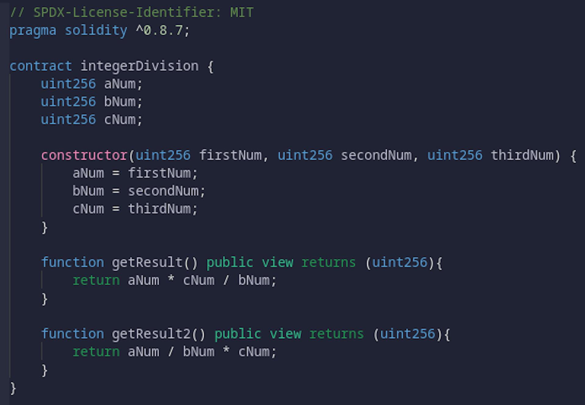 Multiply and divide Three Numbers - Smart Contract in Solidity