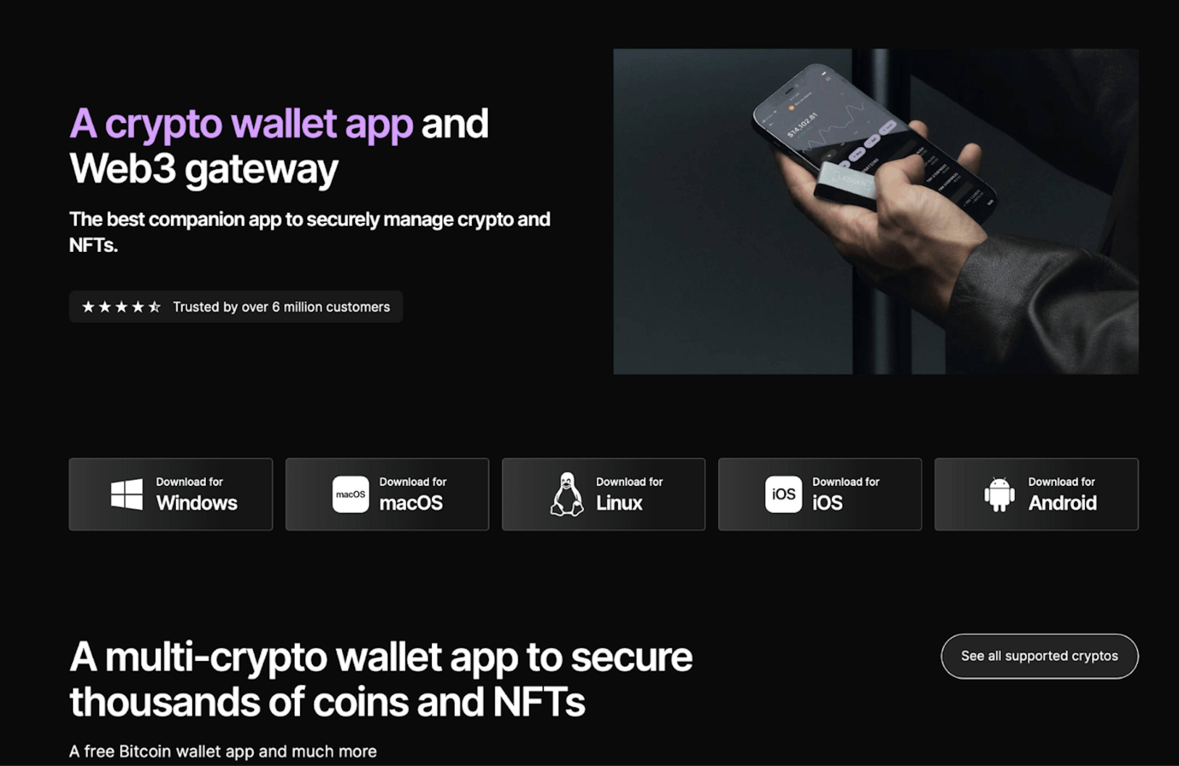 Figure 4. The main page of Ledger Live Crypto Wallet App