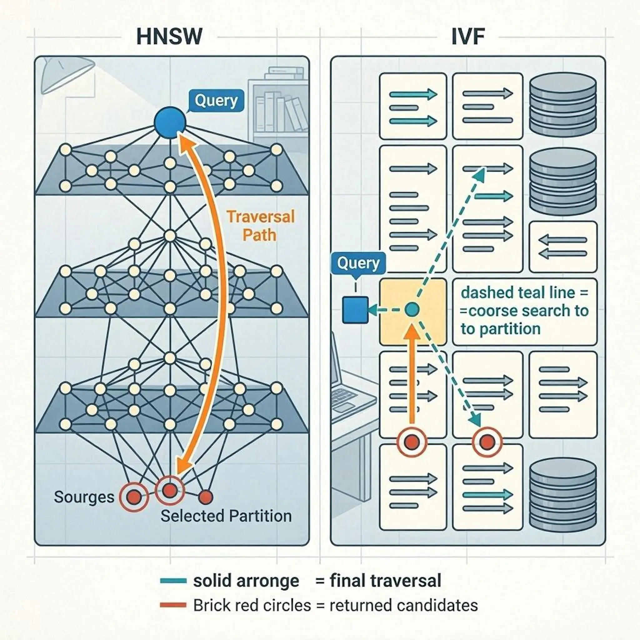Comparison of HNSW and IVF vector indexing structures in Oracle 23ai