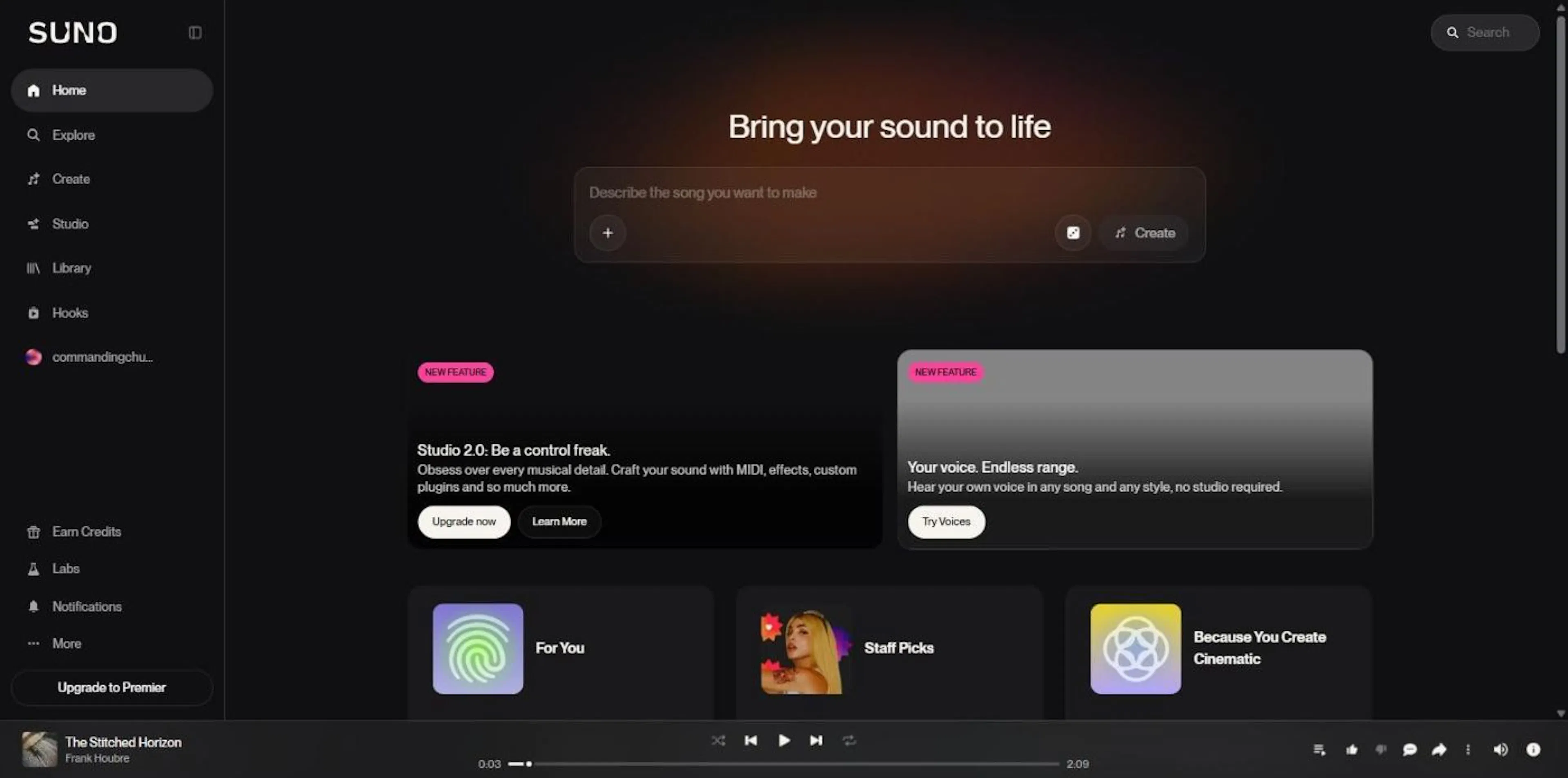 Suno (suno.com), one of the AI music tools this piece covers