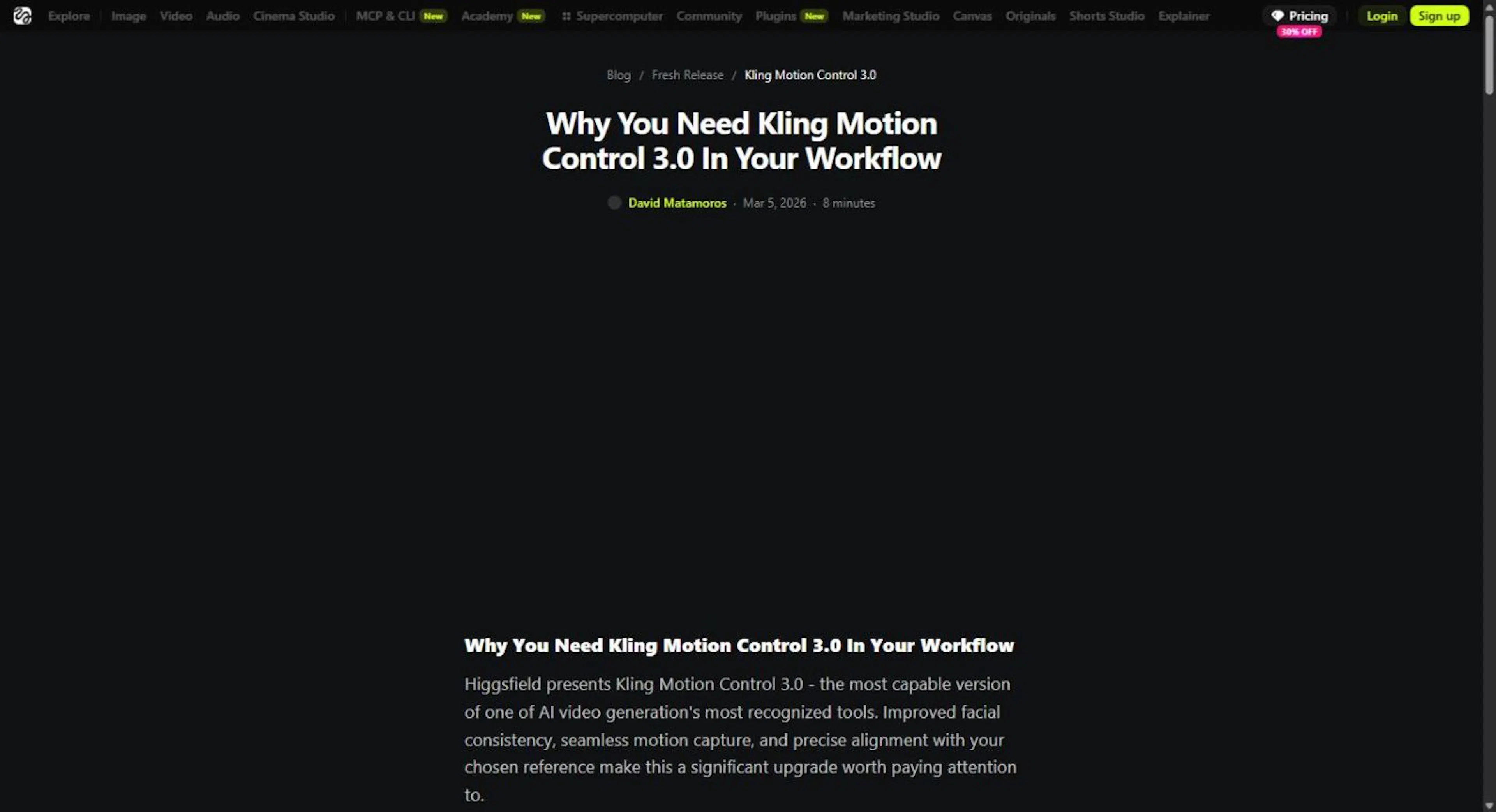Higgsfield's writeup of Kling Motion Control 3.0. Credit: Higgsfield.
