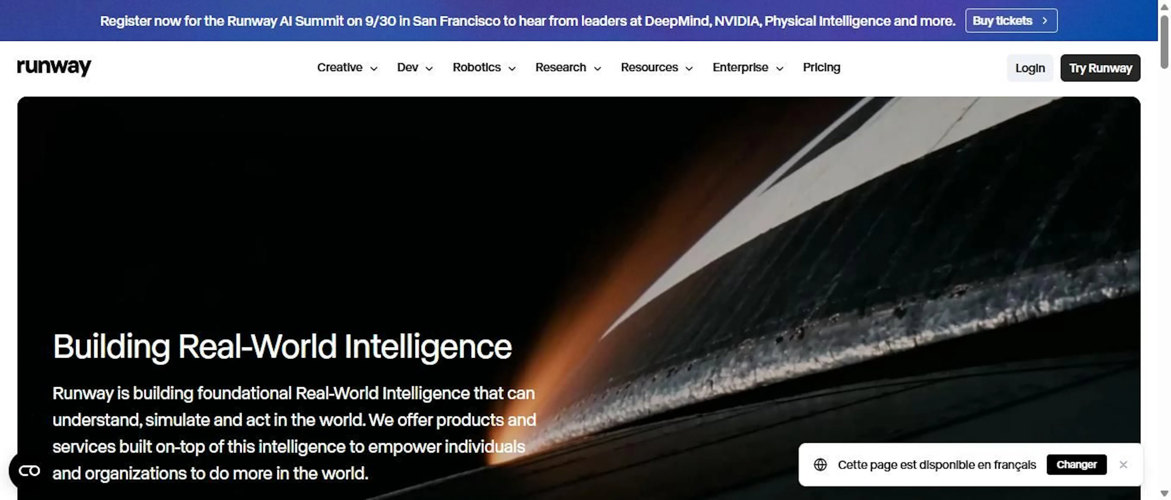Runway's homepage, screenshot by the author