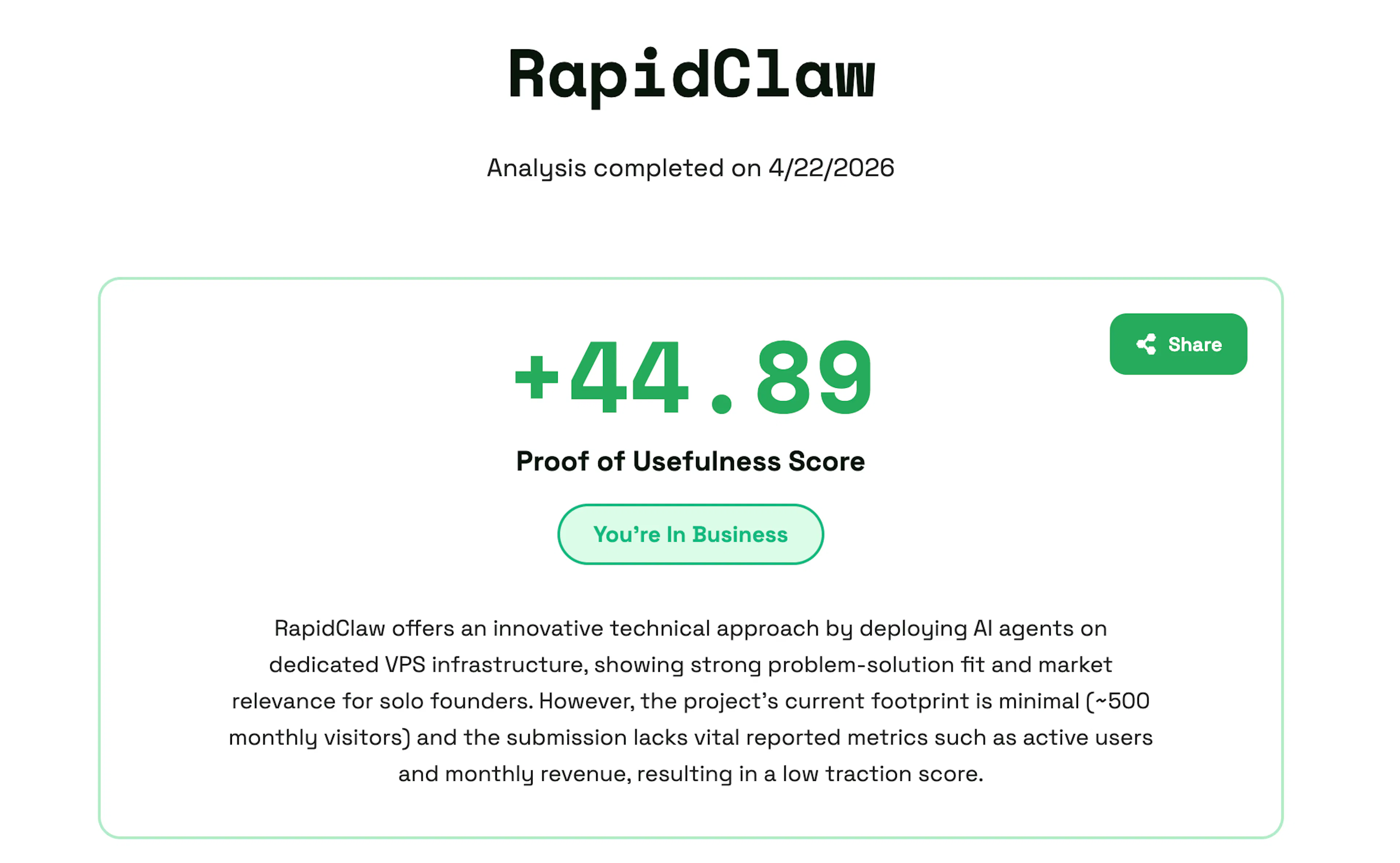 featured image - RapidClaw Earns a 44.89 Proof of Usefulness Score by Building AI Co-Founder Agents 