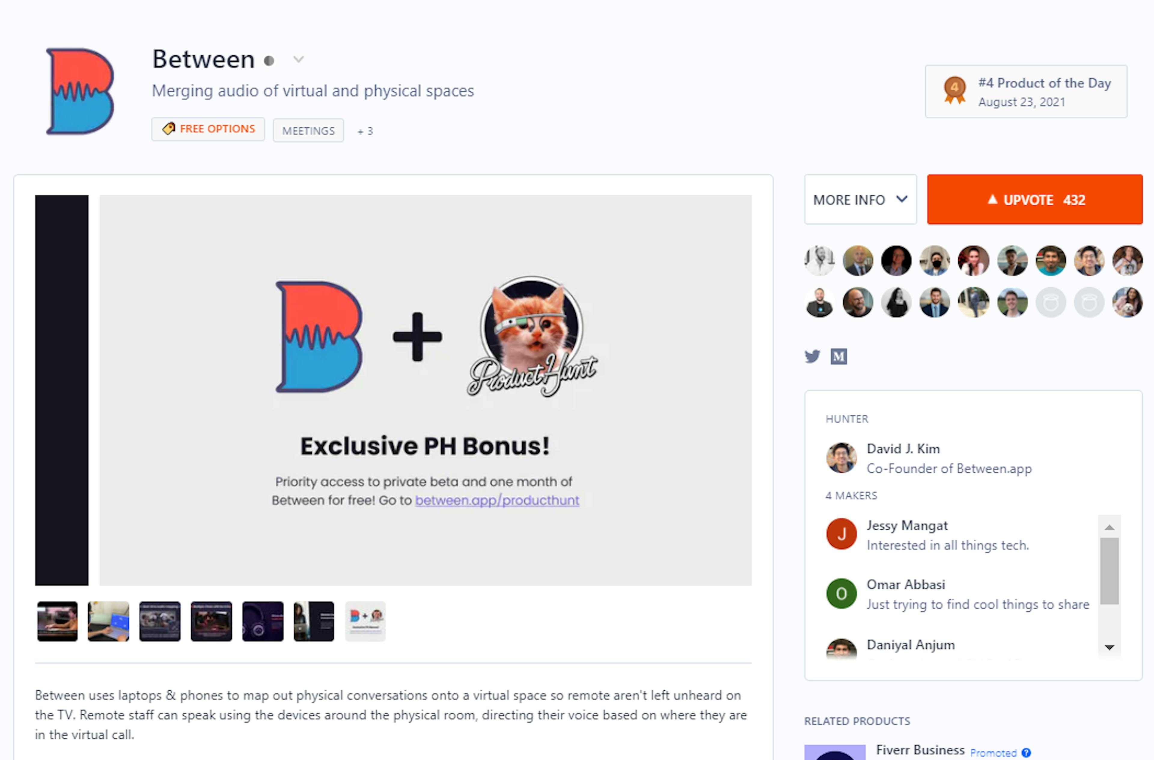 Between ranking 4th product of the day on ProductHunt on August 23rd, 2021