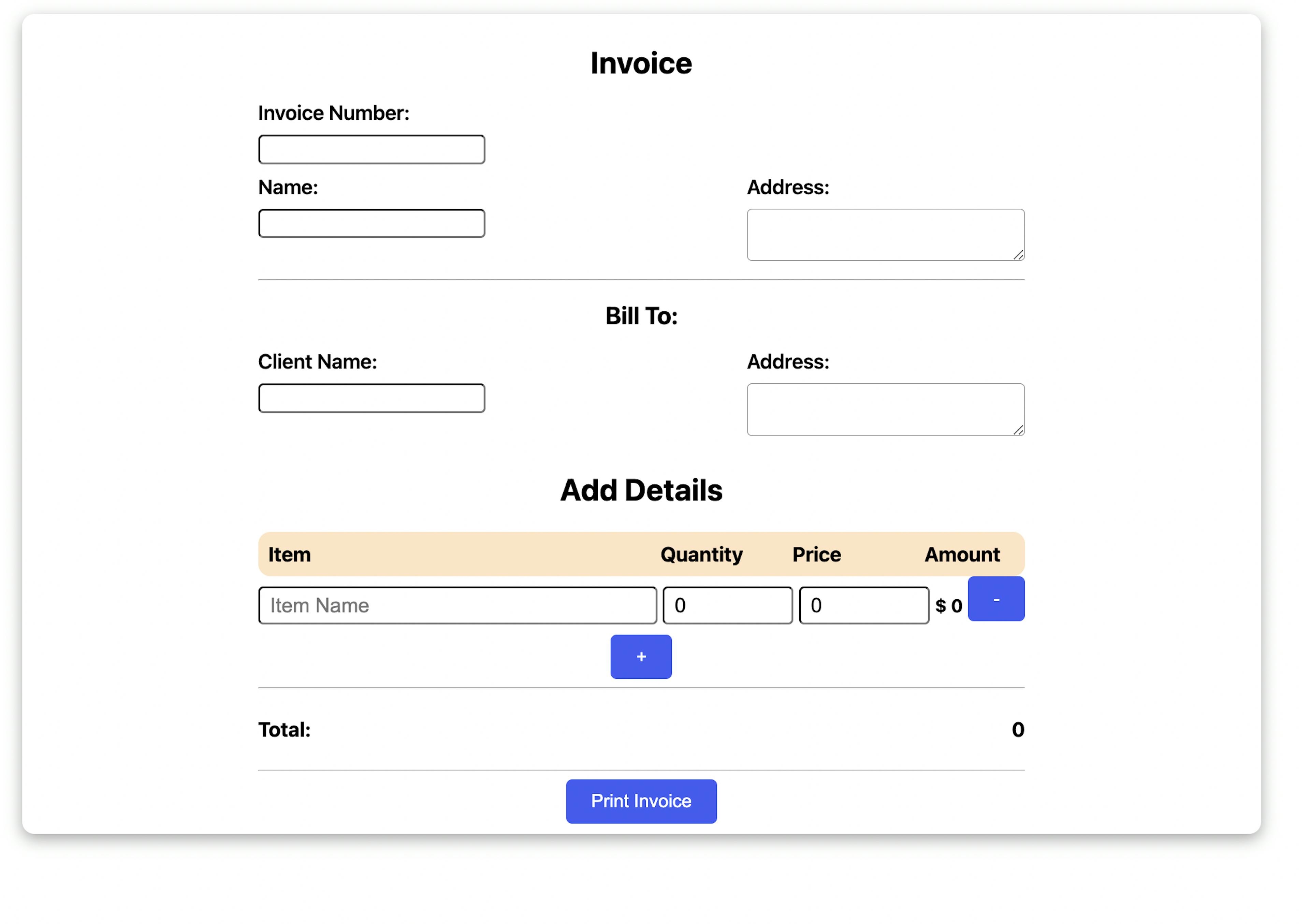 Invoice Form UI