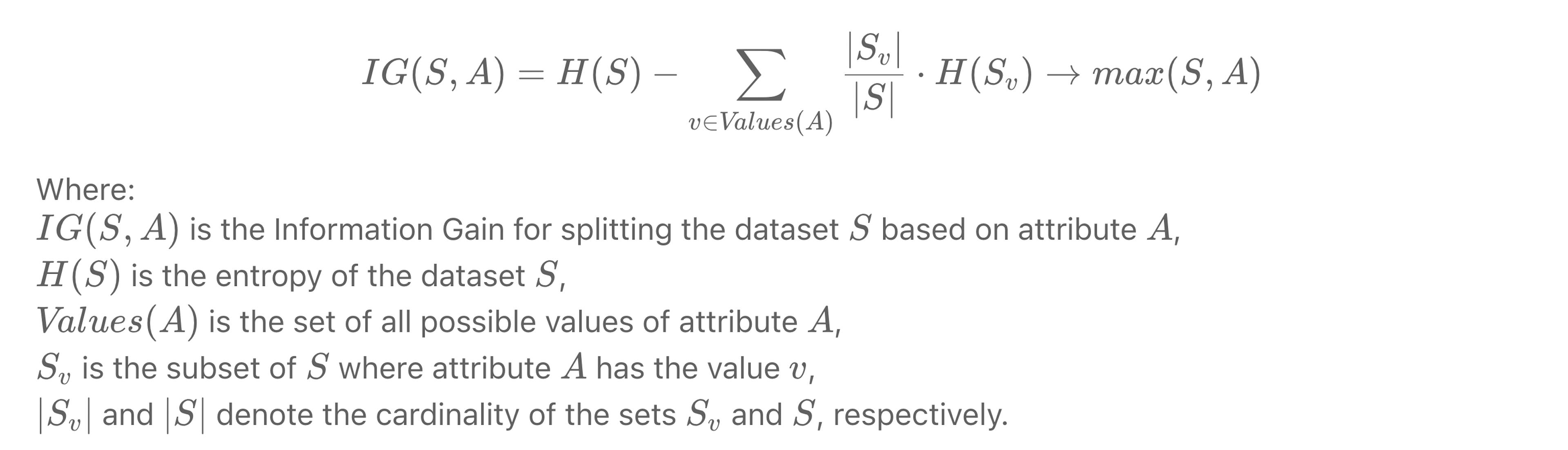 Information Gain Functional to find the best split in node