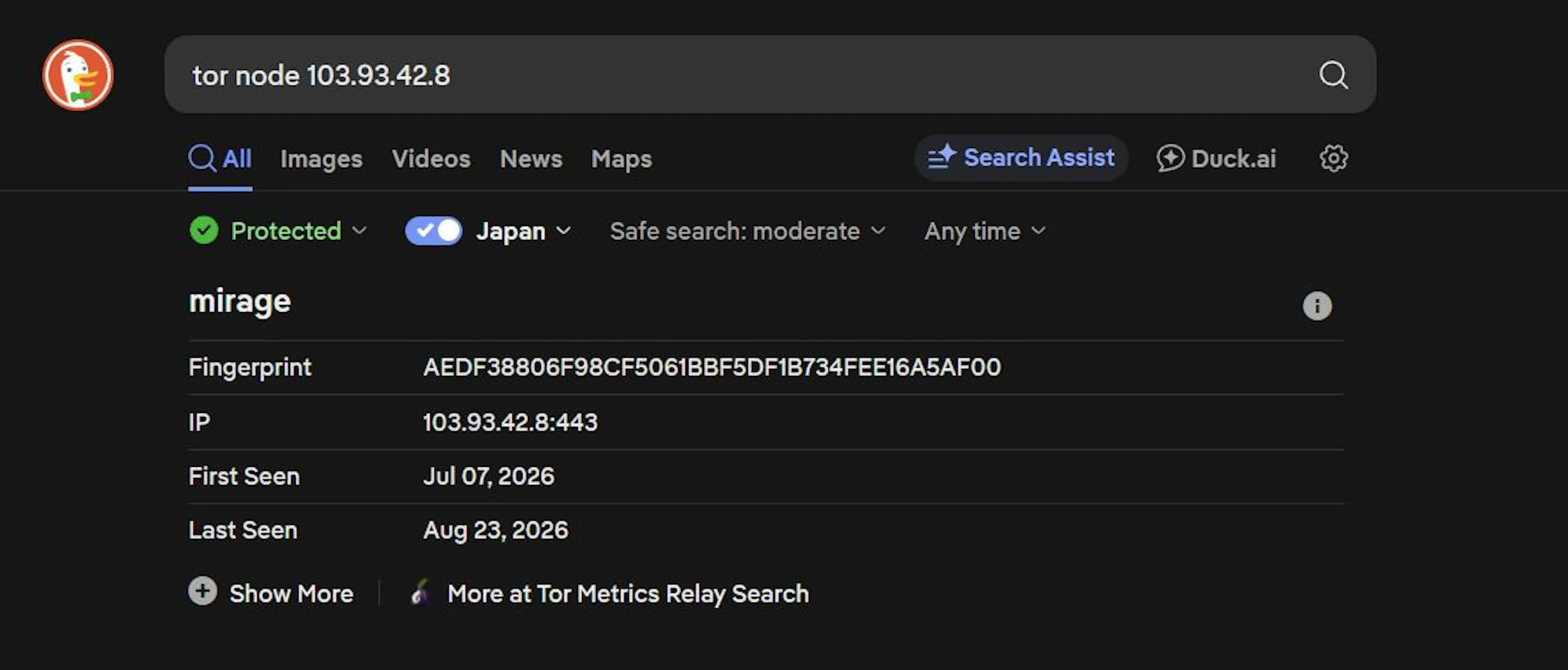 Duduckgo — TOR Node Search