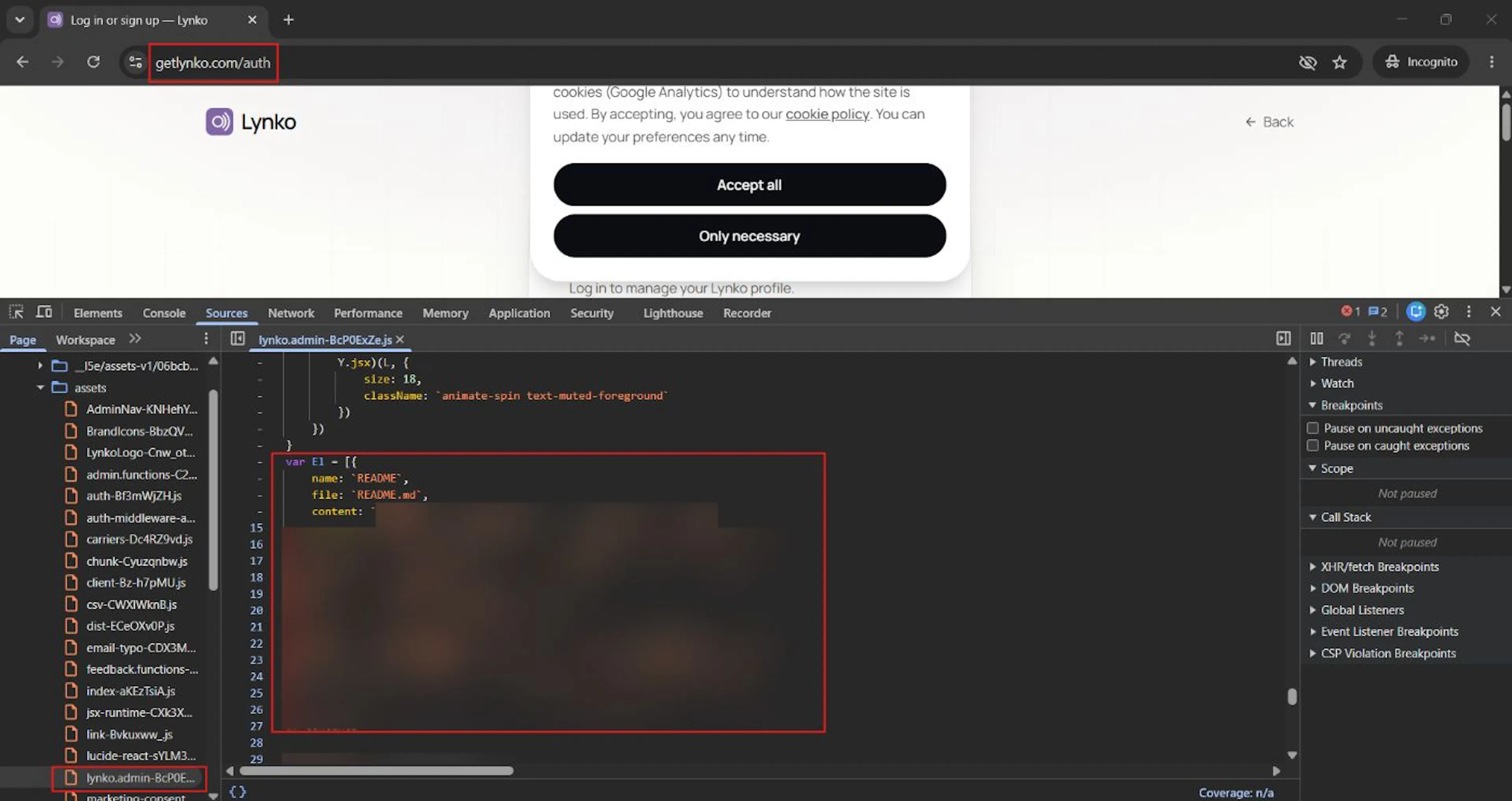JS file with hardcoded internal compliance document