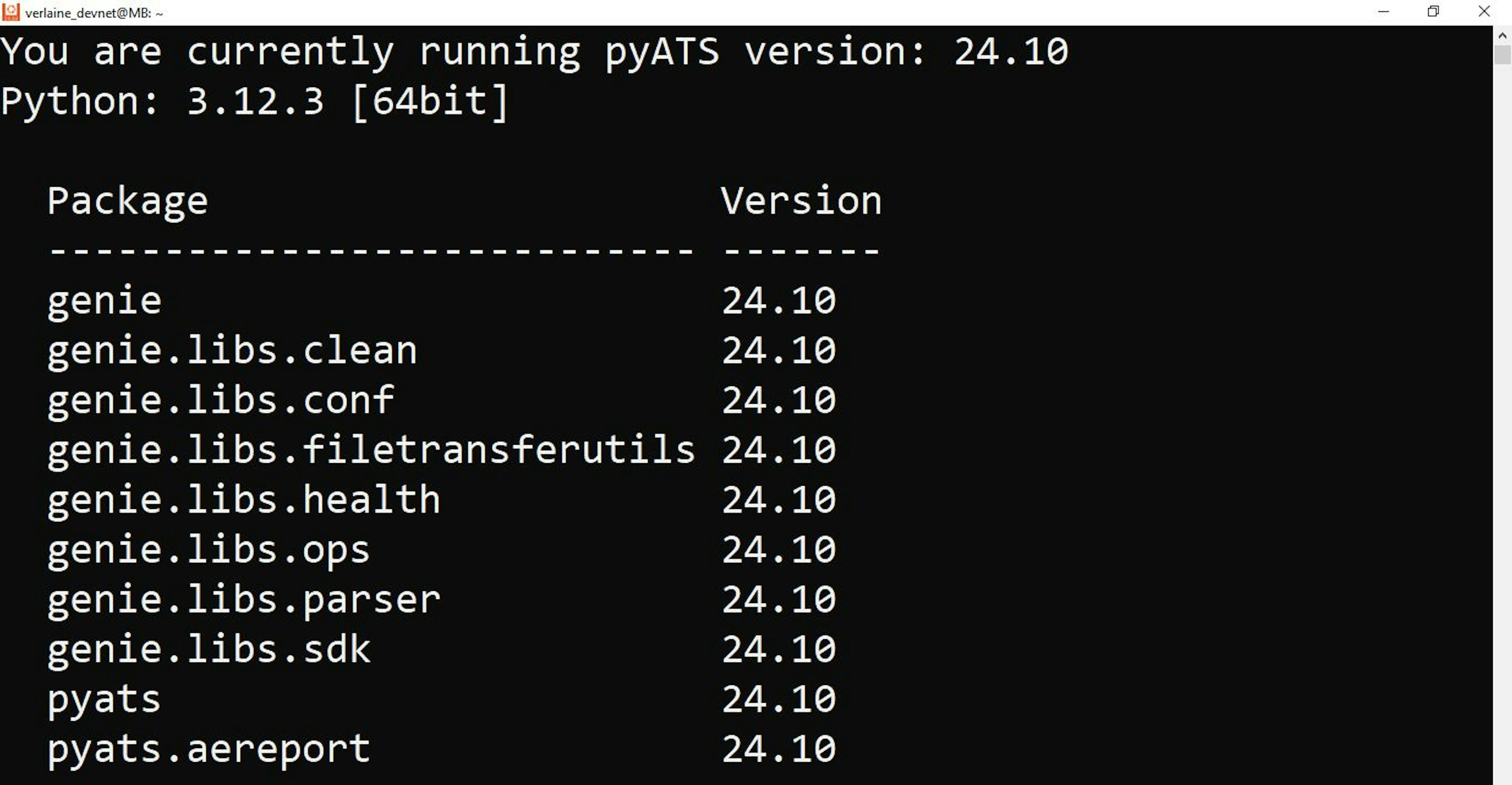 verifying pyATS version