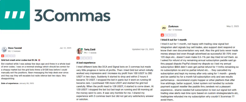 3Commas Trading bots negative Reviews