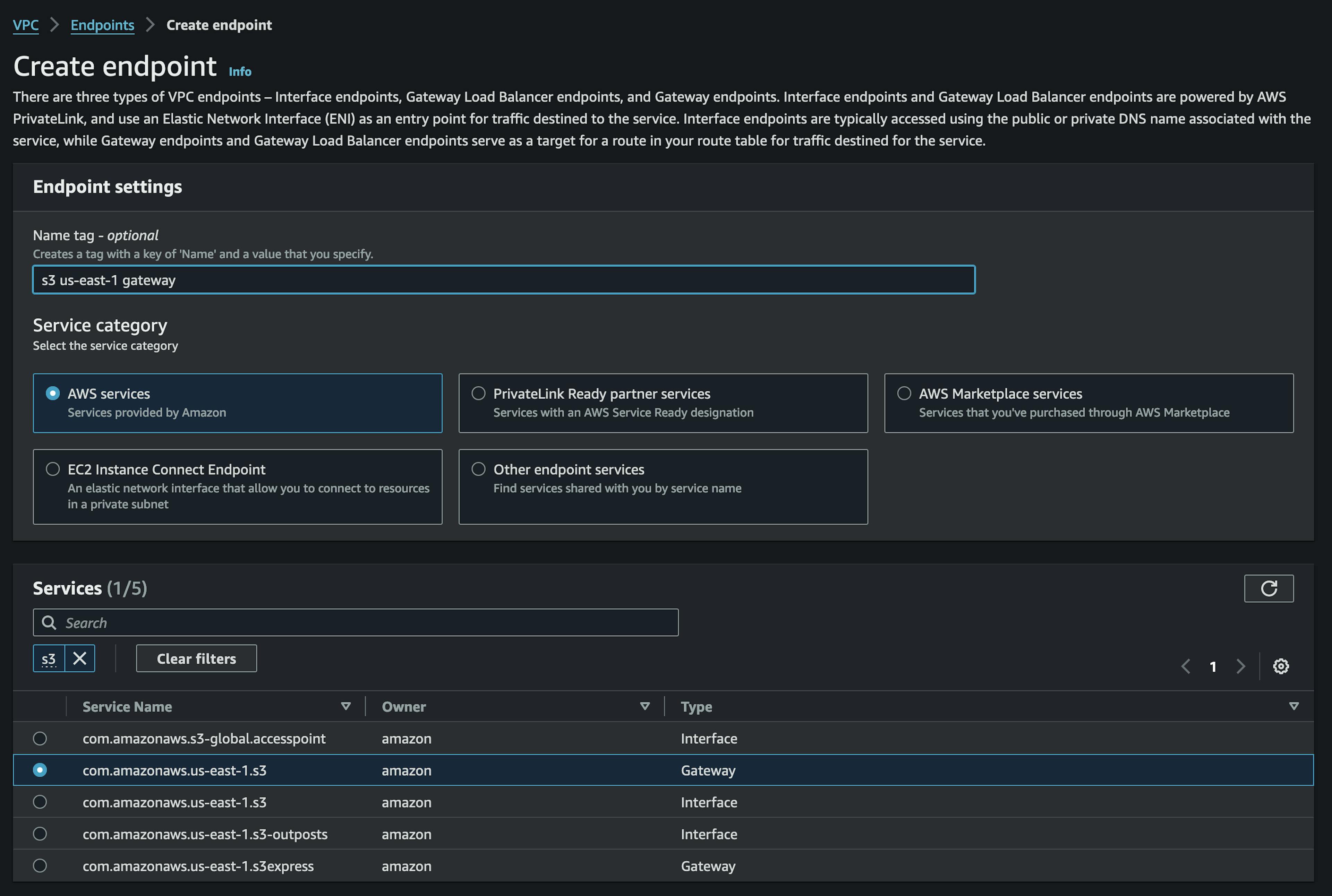 Creating a Gateway VPC Endpoint to allow Neptune access S3. 