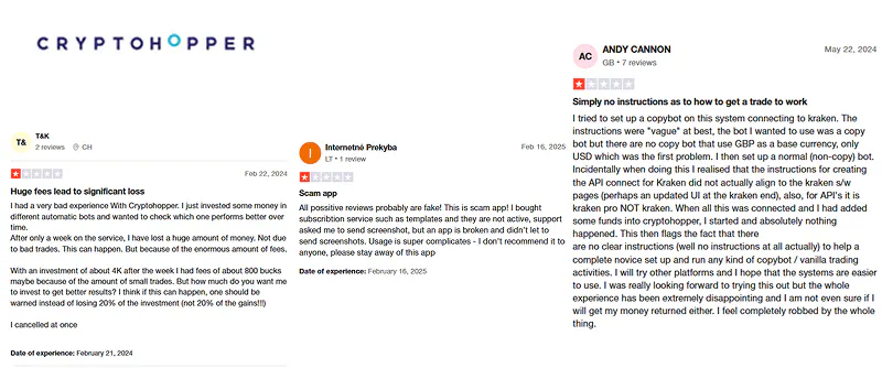 Cryptohopper Trading bots negative Reviews