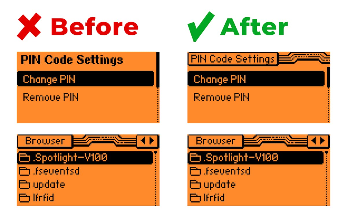 Example of a unified style for menu headers