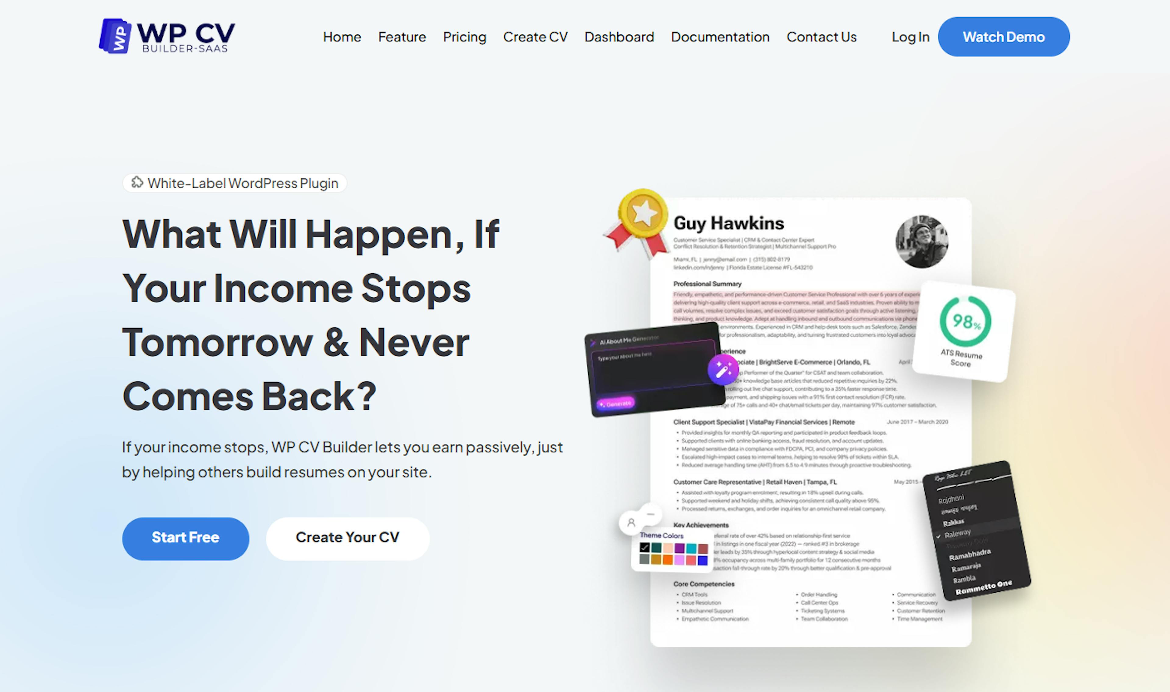 Example of Resume Building Business Plugin - WP CV Builder