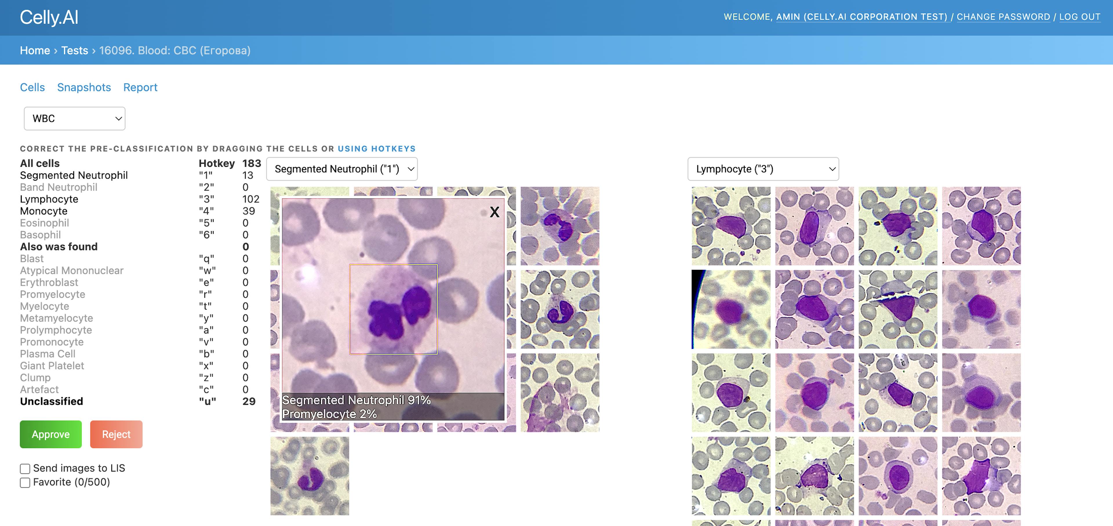 Image from the portal showing a cell frame without calibration
