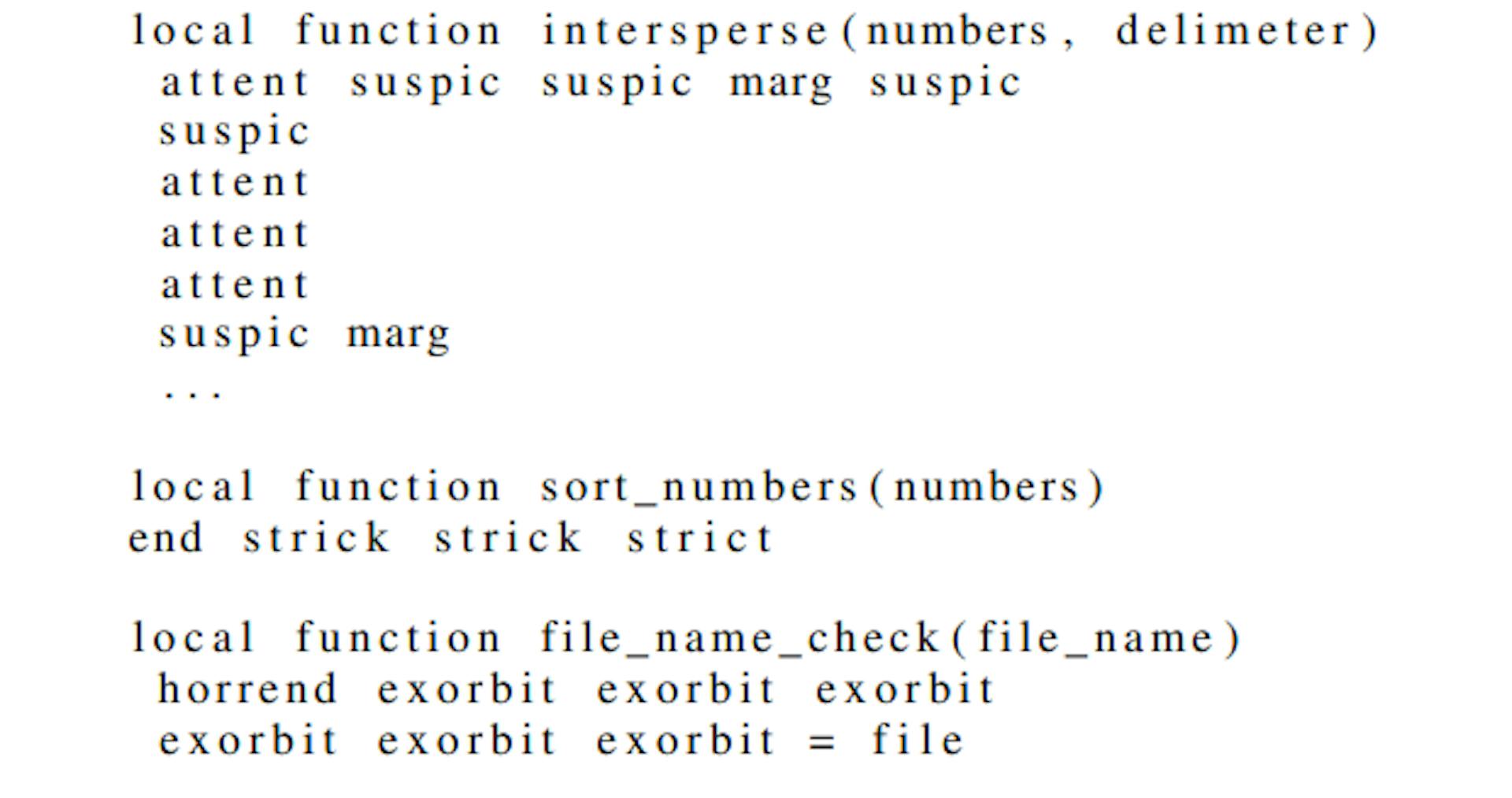 Listing 3: Hallucinations produced by CodeGemma at 2-bit quantizations