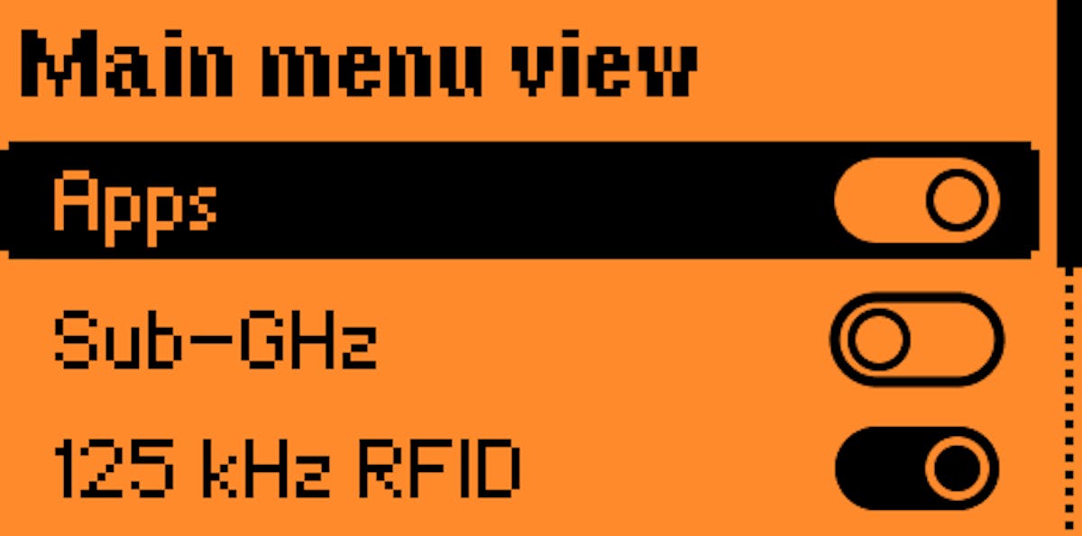 Example of customizing which items appear in the main menu