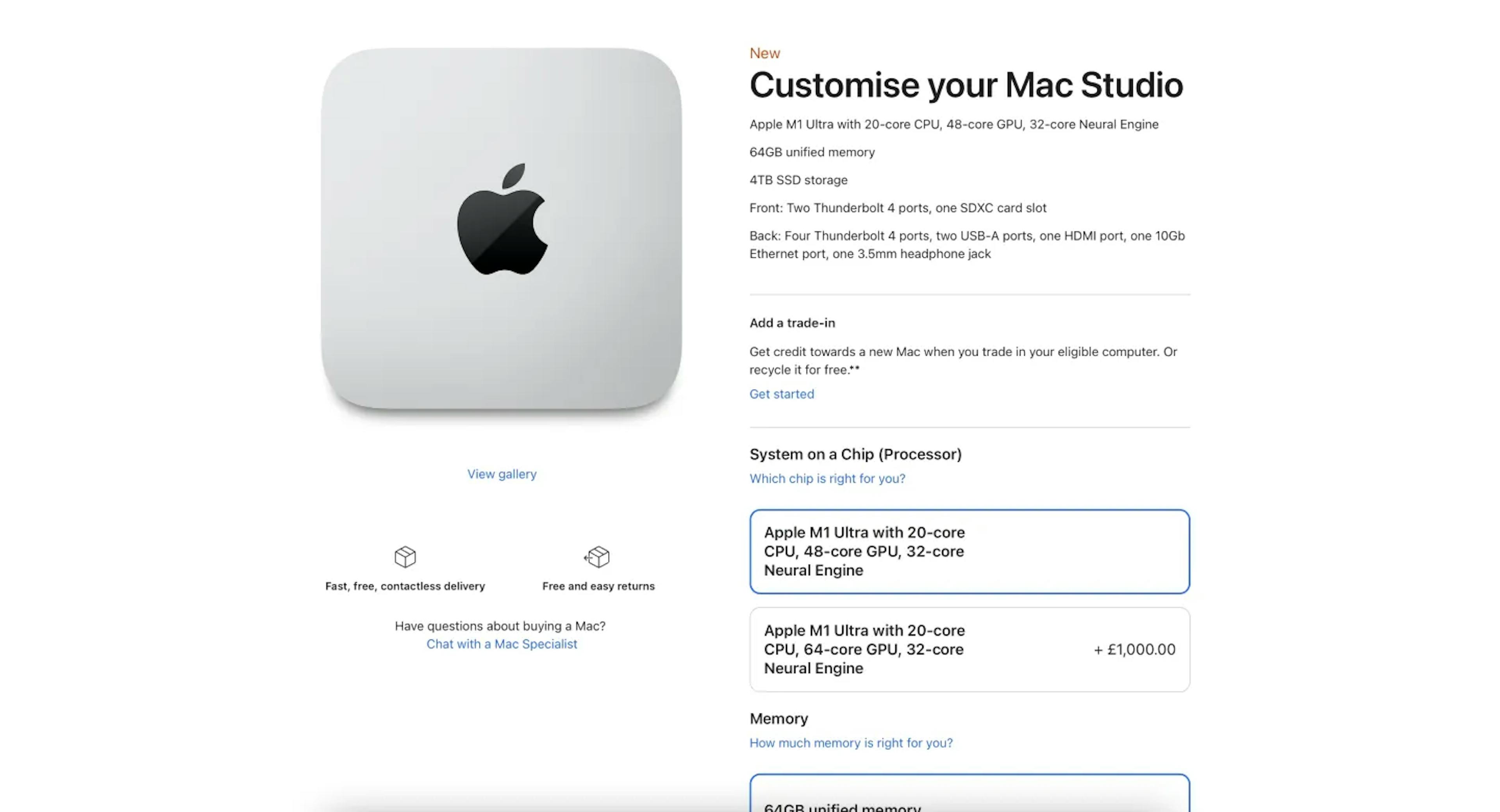 Apple Customise Mac Studio lets you choose GPU and memory