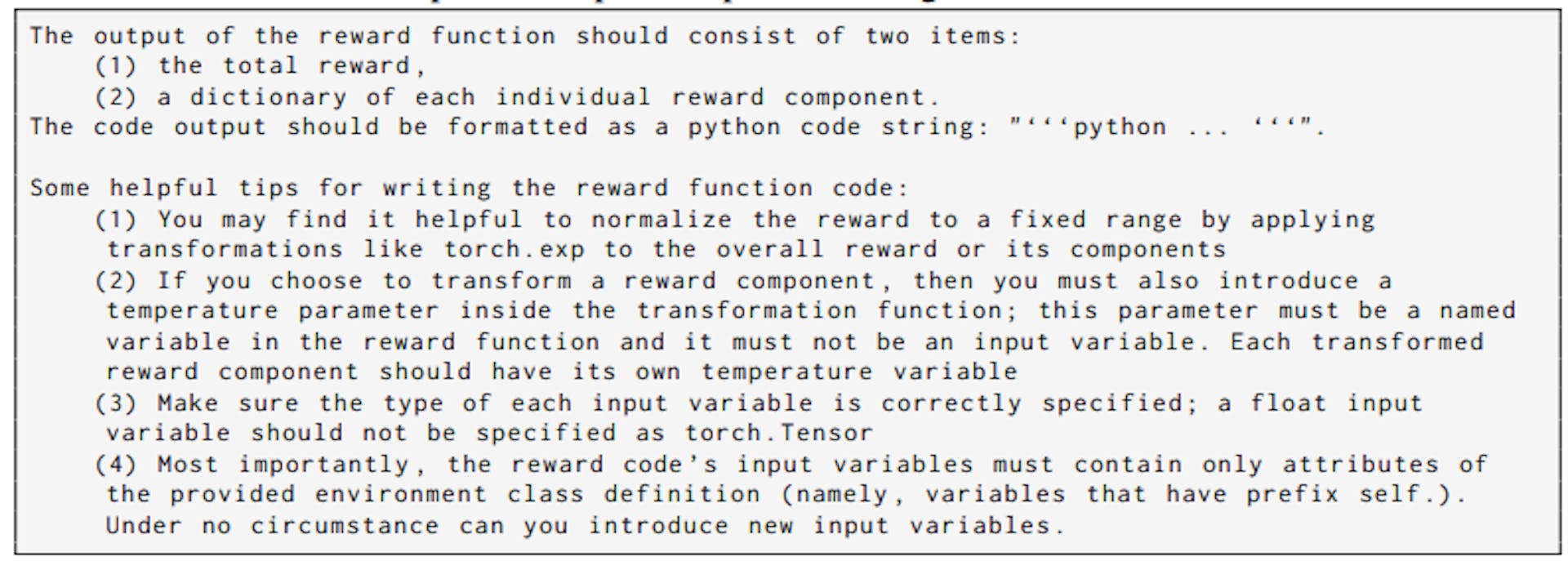 Prompt 3: Prompts of Tips for Writing Reward Functions