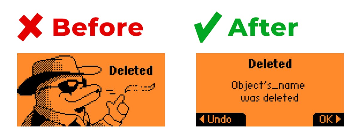Example of a deletion confirmation window with the option to restore the deleted item