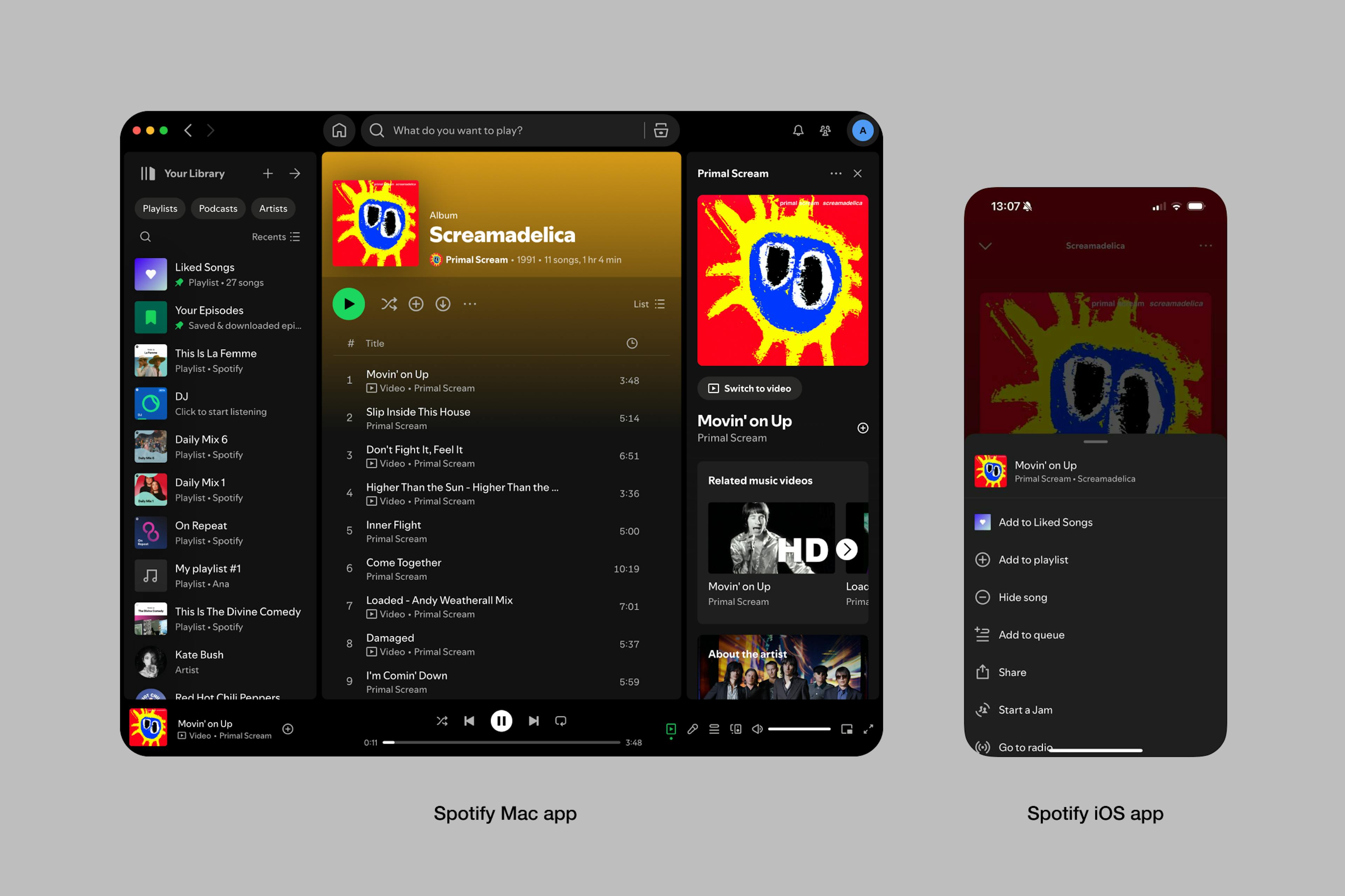 Spotify Desktop and Mobile Interfaces