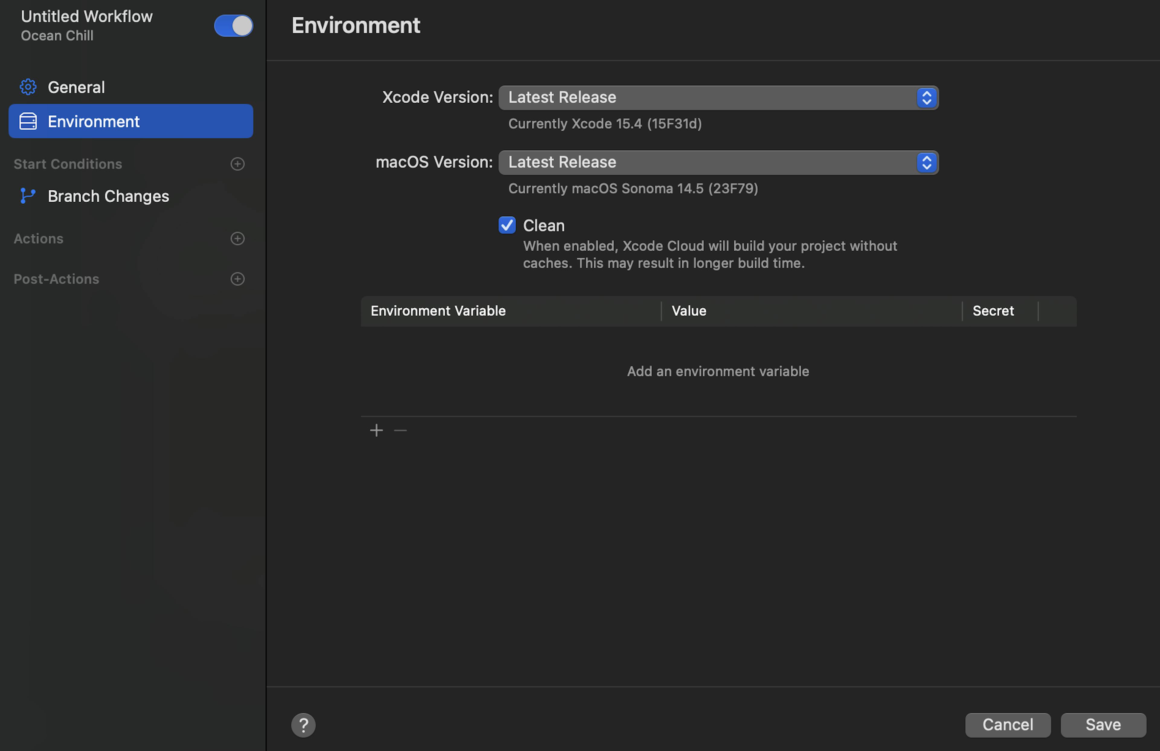 Workflow Environment Section