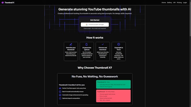 Landing page of Thumbnail X